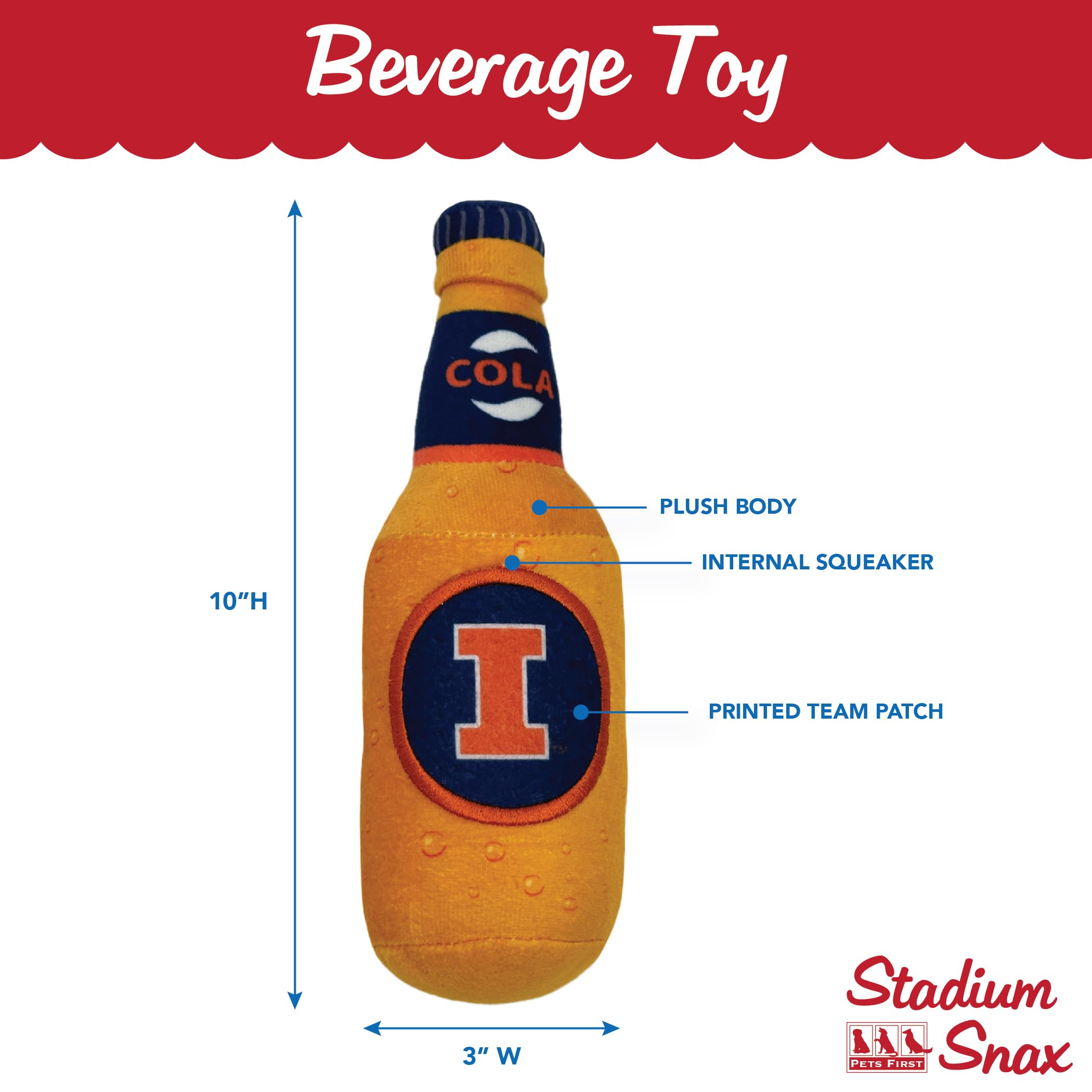 Ncaa Illinois Fighting Illini Beer Bottle Plush Dog & Cat Squeak Toy- Cutest Stadium Soda Bottle Snack Plush Toy For Dogs & Cats
