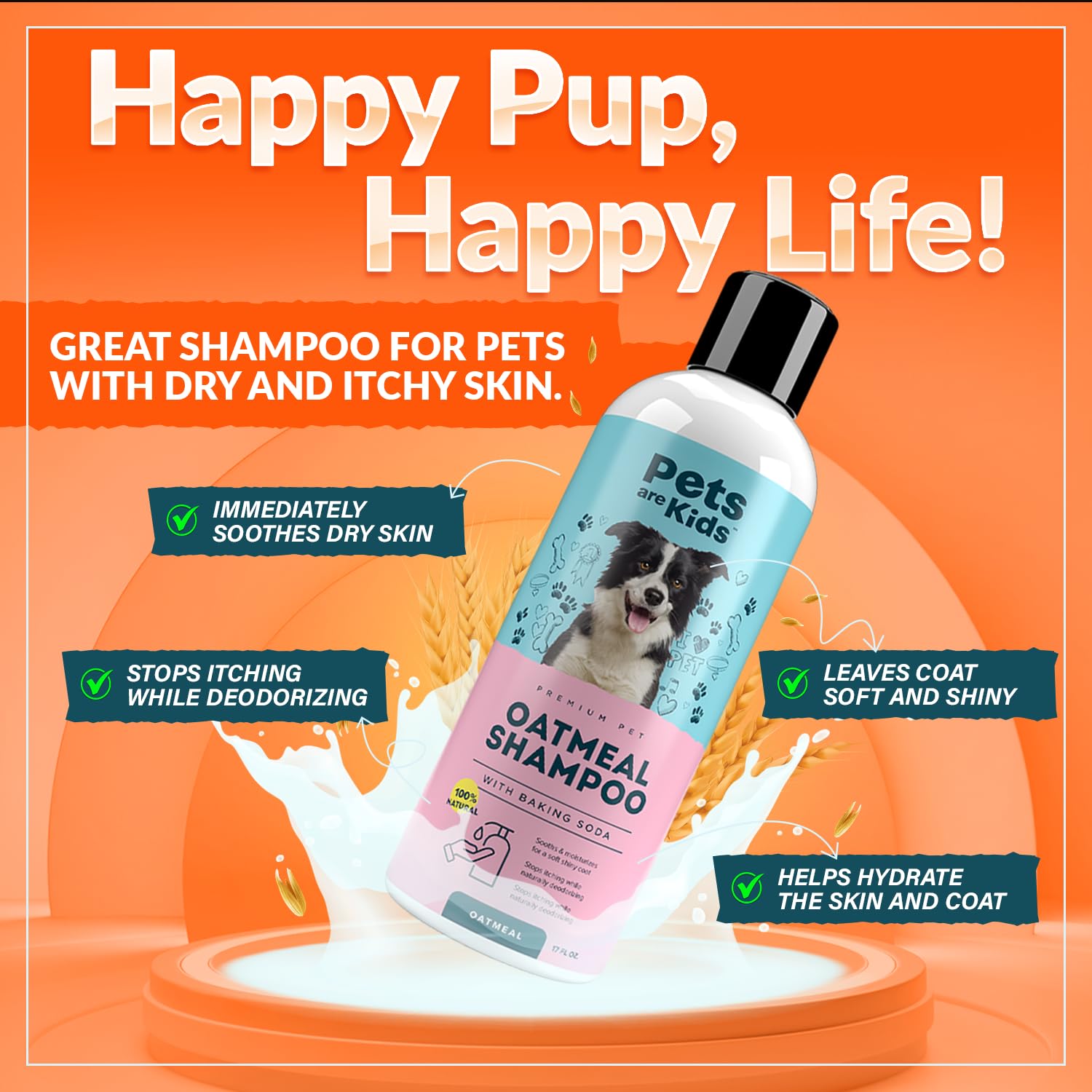 Pets Are Kids Too Oatmeal Dog Shampoo Baking Soda Hypoallergenic Anti Itch Moisturizing Soothing Deodorizing Pet Care Safe Puppy