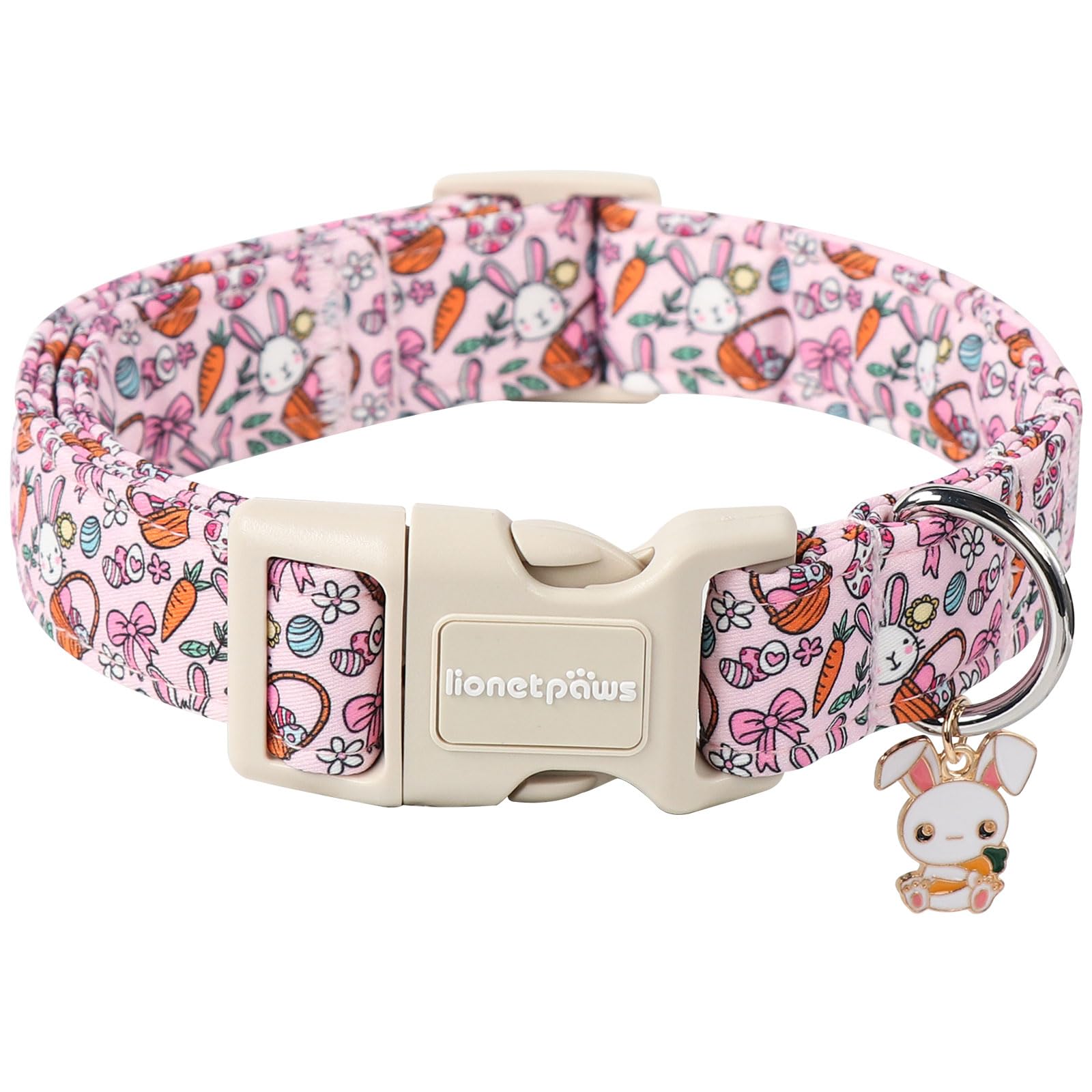 Lionet Paws Cute Pink Rabbit Eggs Dog Collar With Plastic Buckle, Medium Size, Cotton Material, Unique Design, Suitable For Medi