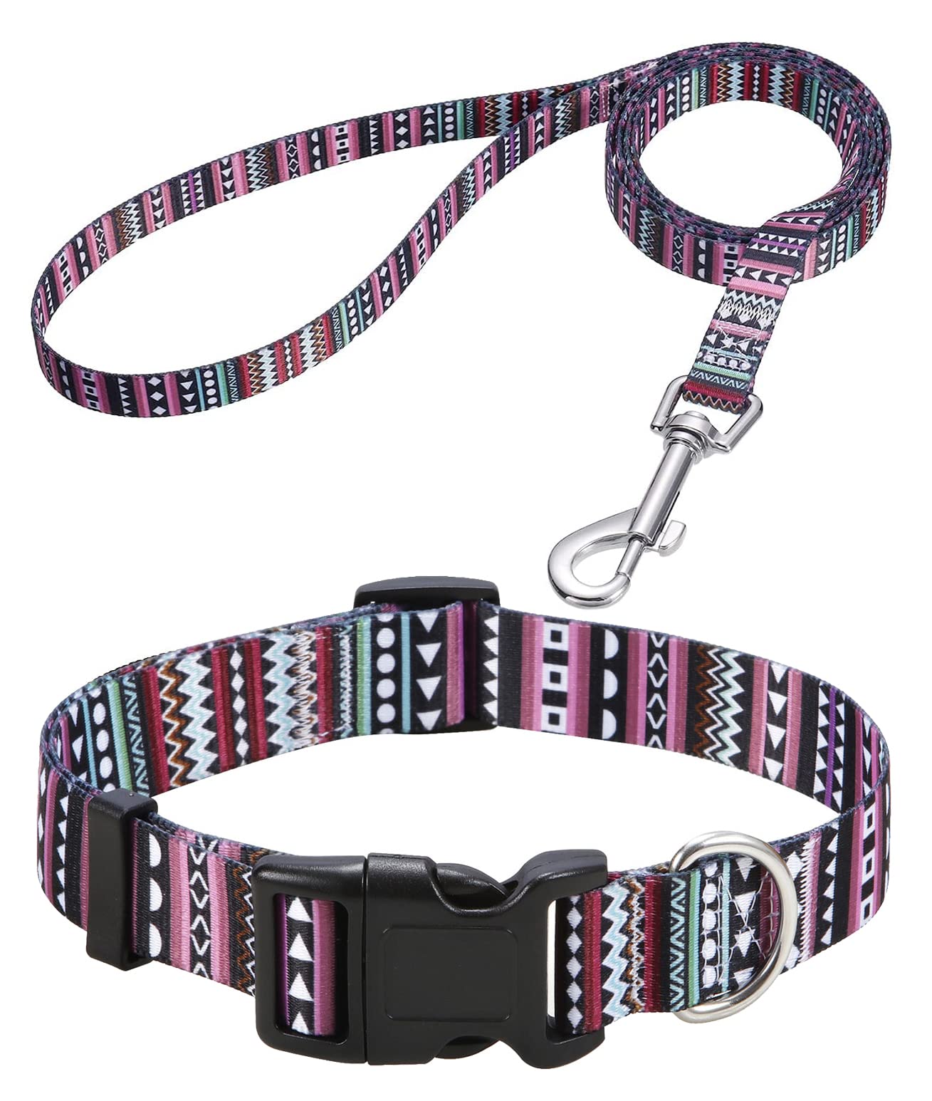 Mihqy Dog Collar And Leash Set With Bohemia Floral Tribal Geometric Patterns - Soft Ethnic Style Collar Adjustable For Small Medium Large Dogs(Bohemian Purple Set,M)