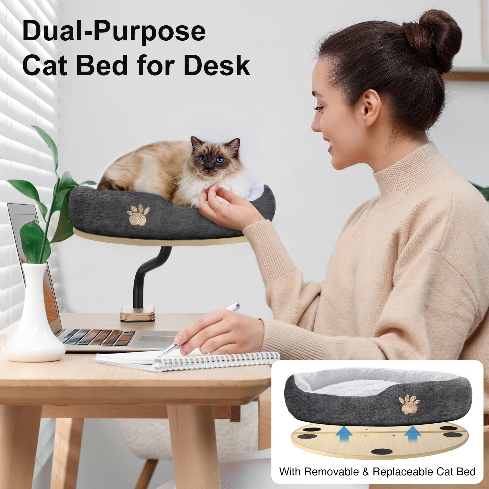 Cat Desk Bed Mounted Cat Hammock For Desk With Comfortable Removable Pet Bed 360 Rotation Cat Bed Cats And Kittens Up To 24 Lbs