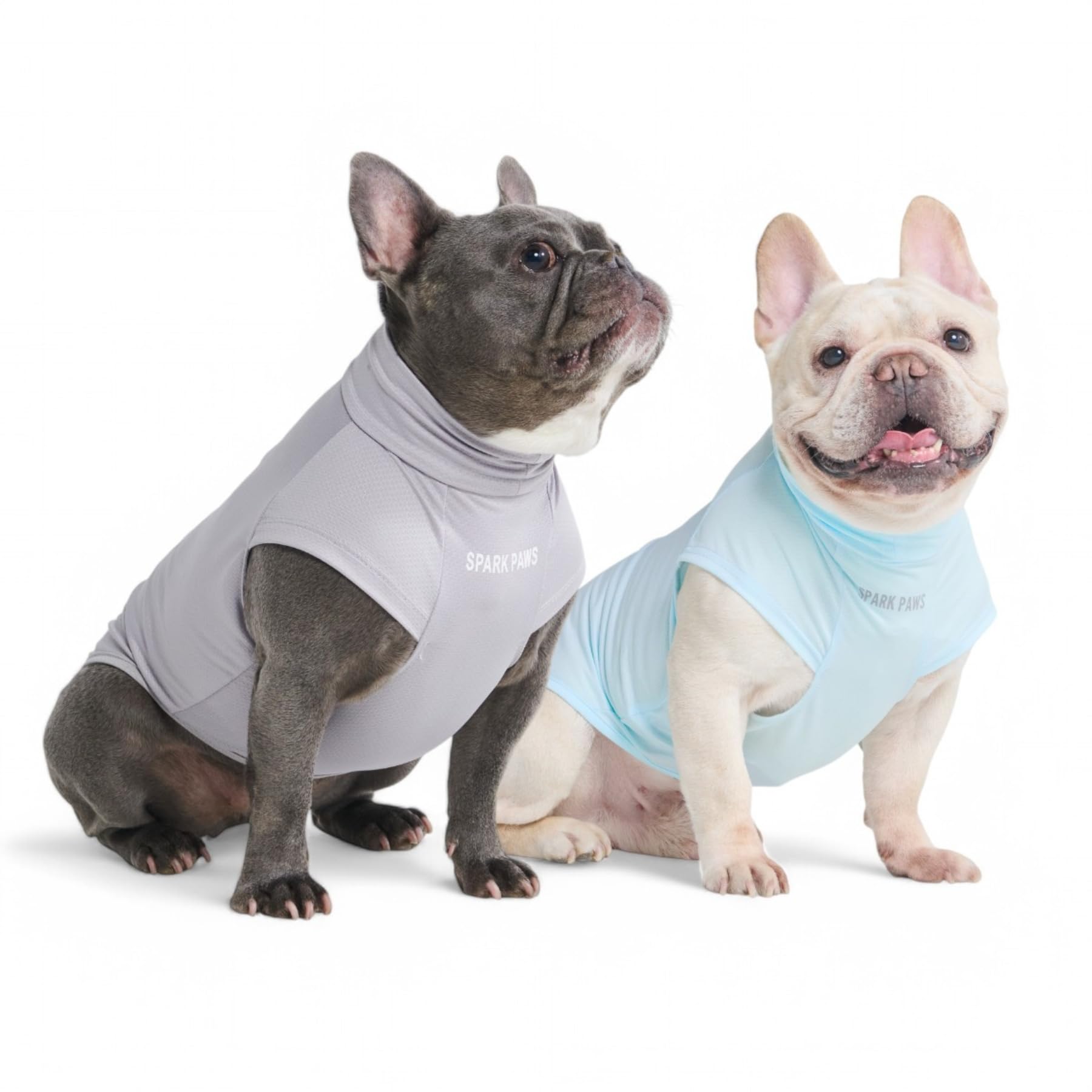Spark Paws Dog T-Shirt, Quick Dry Soft Stretchy, Lightweight Breathable For Dogs With Sensitive Skin - Blue & Grey (Set Of 2) - 
