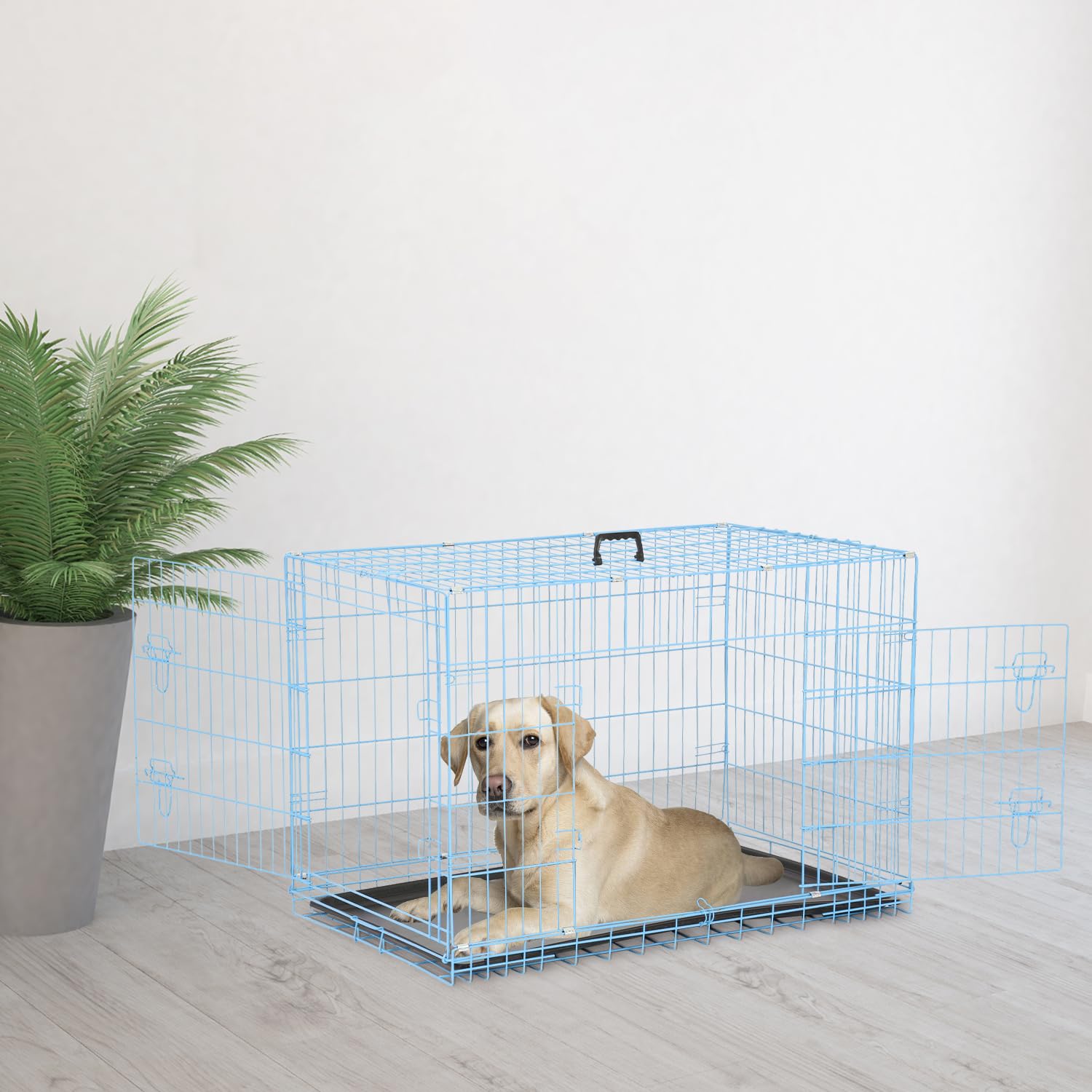 Dog Crate, Wire Kennel With Divider Panel, Metal Cages With Double Door, Leak-Proof Pan Tray, Folding Portable Pet Dog Cage For