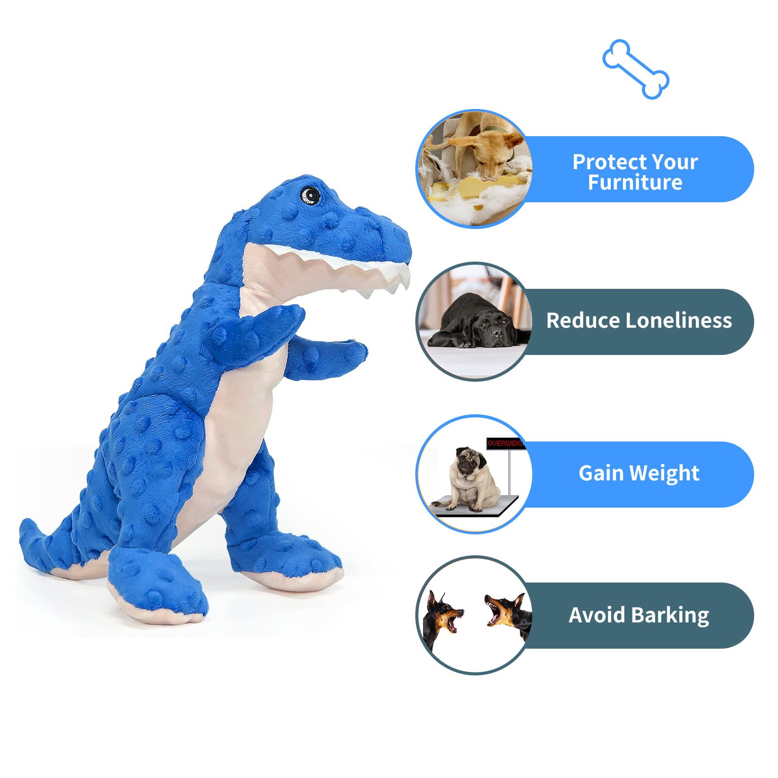 Dododola Stuffed Dog Toys Durable Plush Dog Toy With Crinkle Paper Cute Dinosaur Squeaky Dog Toys Dog Chew Toys For Medium Large Breed