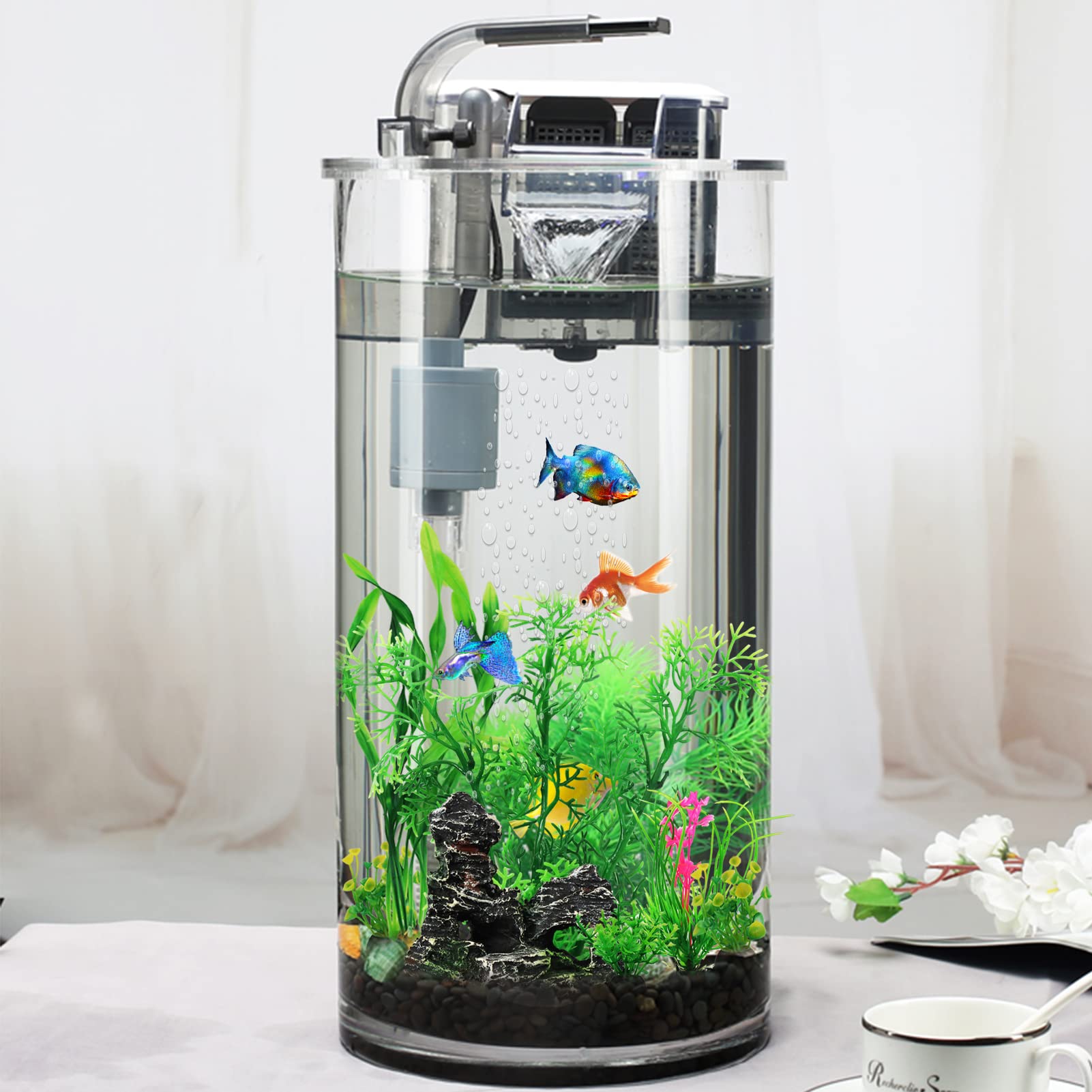 Fish Tank Accessories Aquarium Decorations Plants, 9Pcs Green Fish Tank Decorations Plants And Cave Rock Decoration Decor Set, Aquarium Decor Plastic Plants