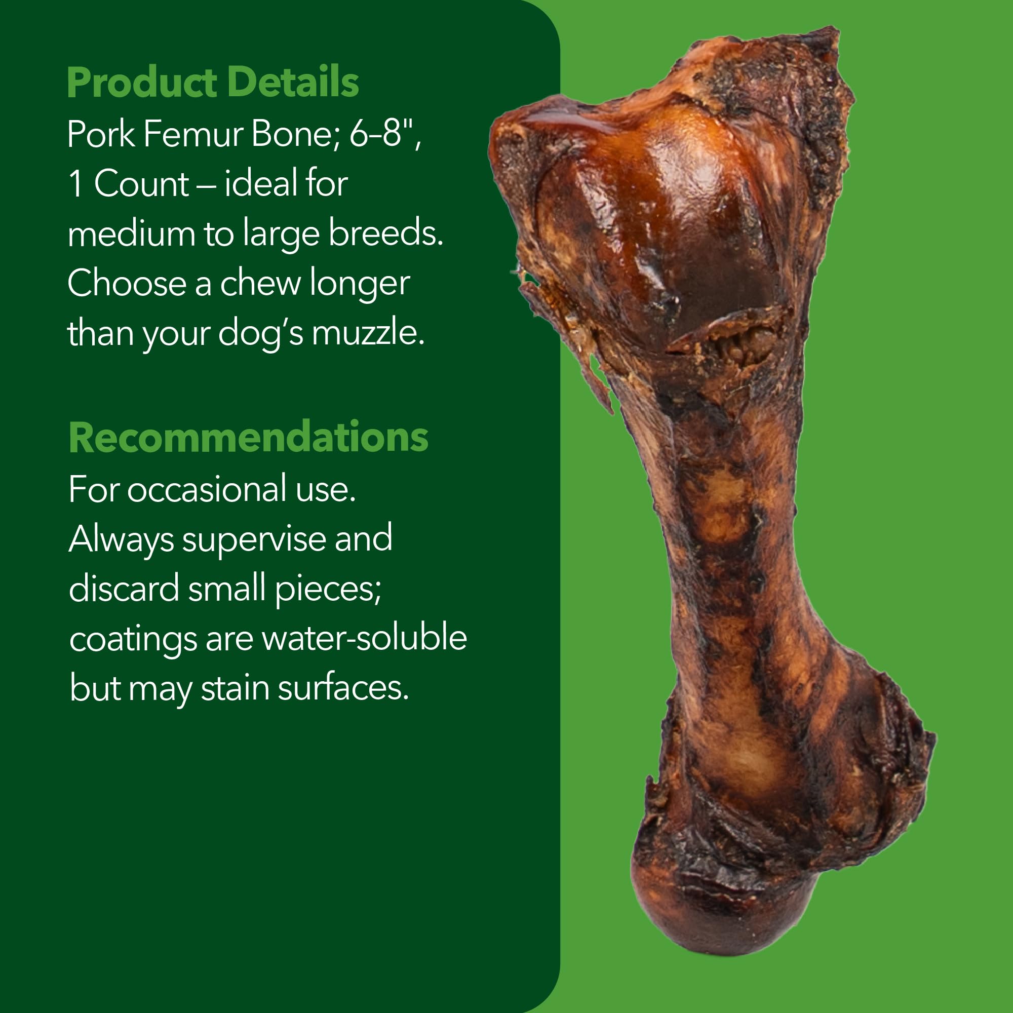 Pet Factory Real Chewz 6-8 Pork Femur Bone Dog Chew Treat, 100% All-Natural - 1 Count/1 Pack