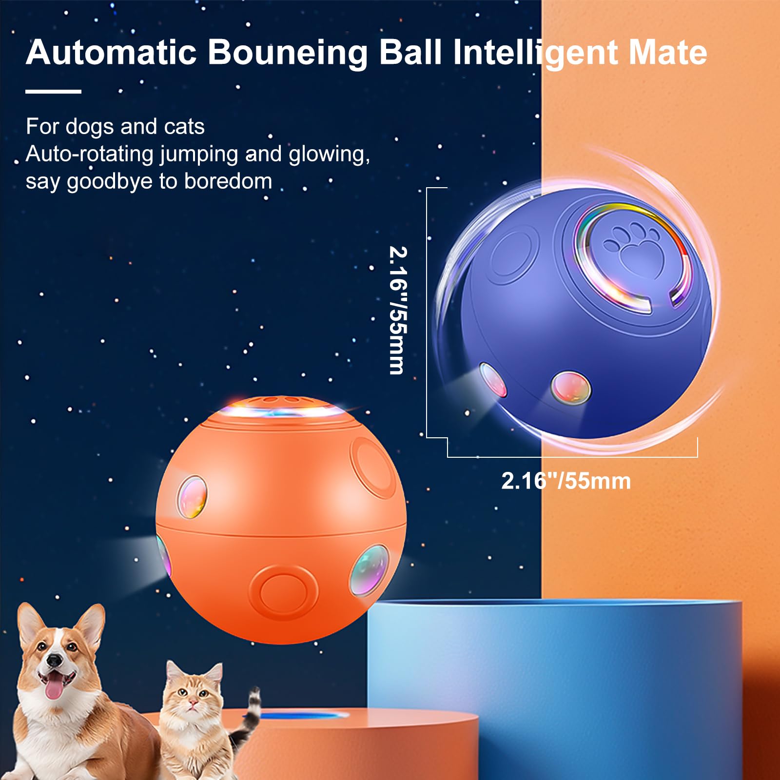 Hvsotv Interactive Dog Ball Toys, Automatic Moving Motorized Rolling Dog Balls, Automatic Bouncing Pet Toy Balls, Usb Rechargeab