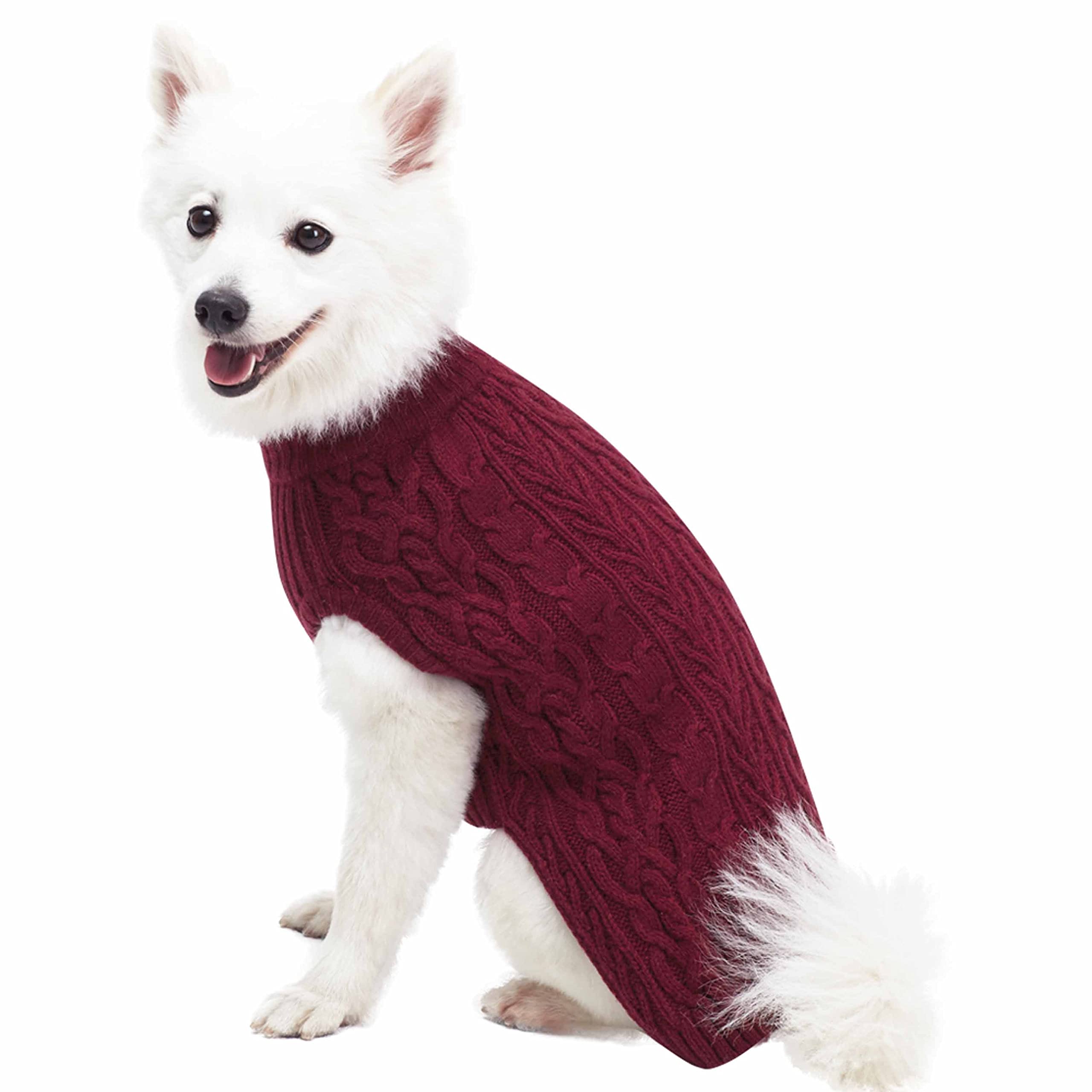 Blueberry Pet Classic Dog Sweater Wool Blend Cable Knit Pullover Crewneck Winter Clothes In Burgundy, Back Length 18', Large Warm Coat For Pet