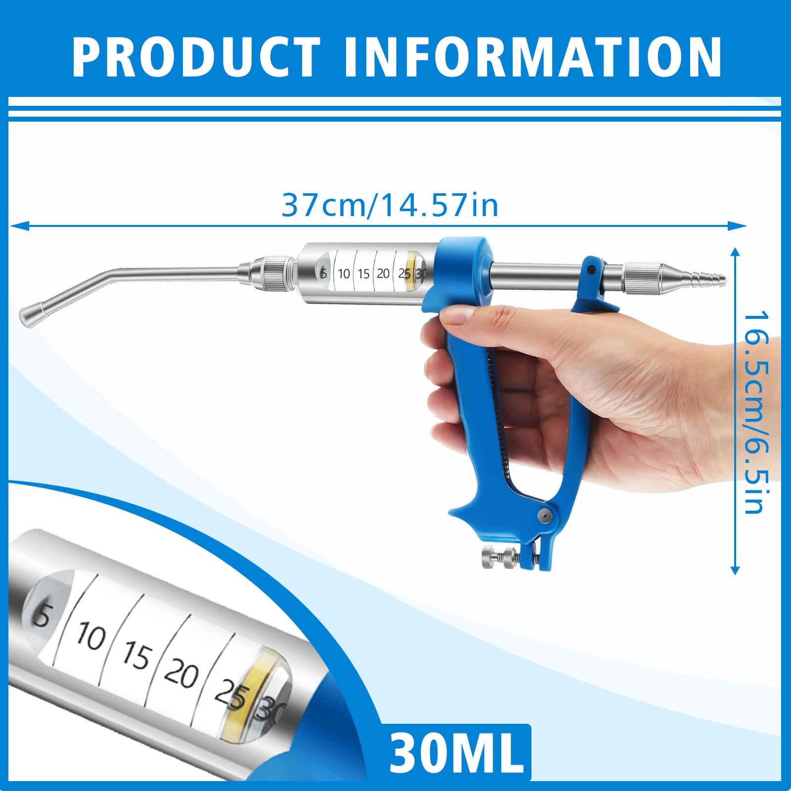 Anglechic 2 Pack 30ml Sheep Drench Adjustable Drench Gun for Goats Metal Veterinary Feeding Gun Veterinary Medicine Syringe Drug