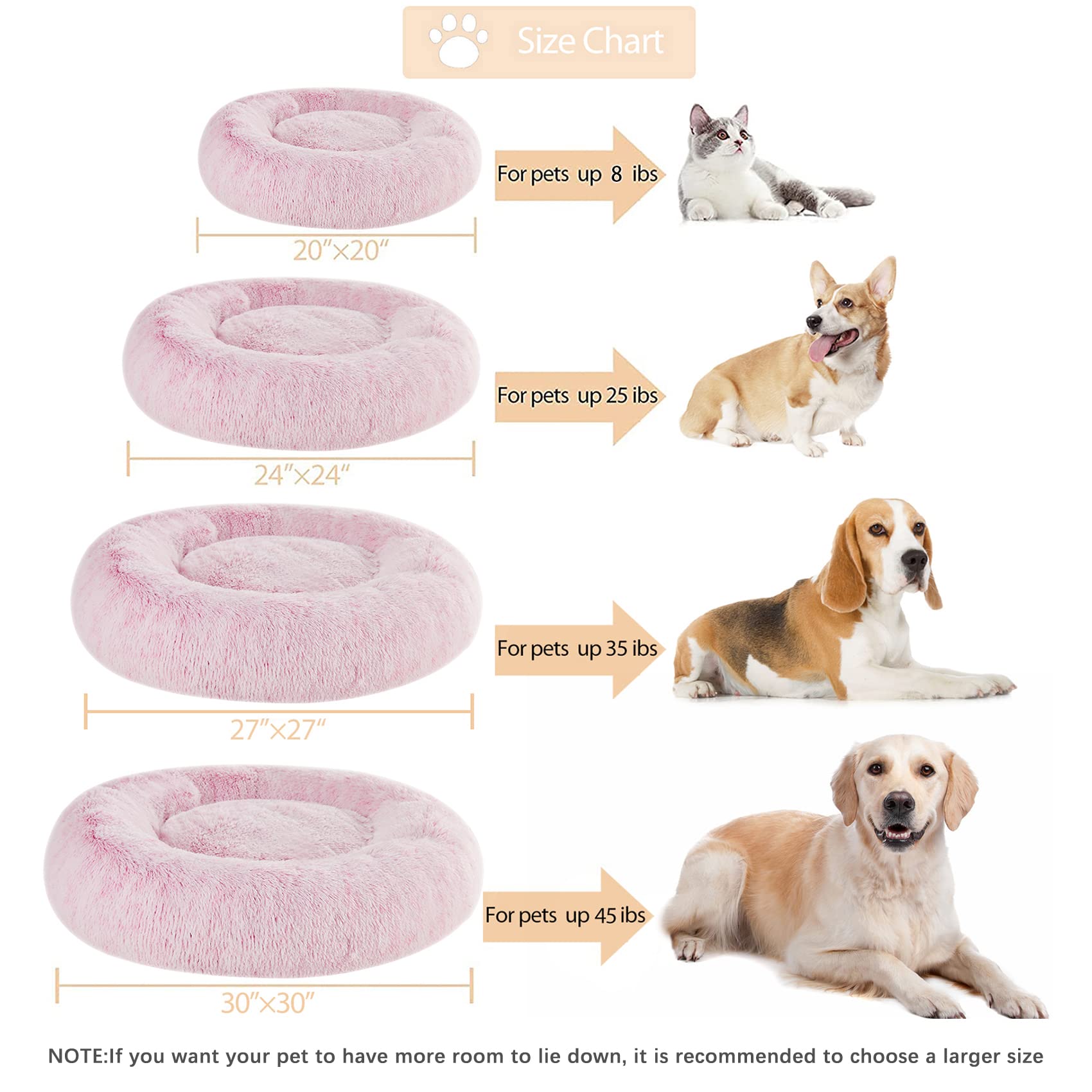 Wnpethome Calming Dog Bed & Cat Bed Donut, Faux Fur Self-Warming Donut Cuddler, Comfortable Round Plush Pet Beds (27 X 27 X 8 In