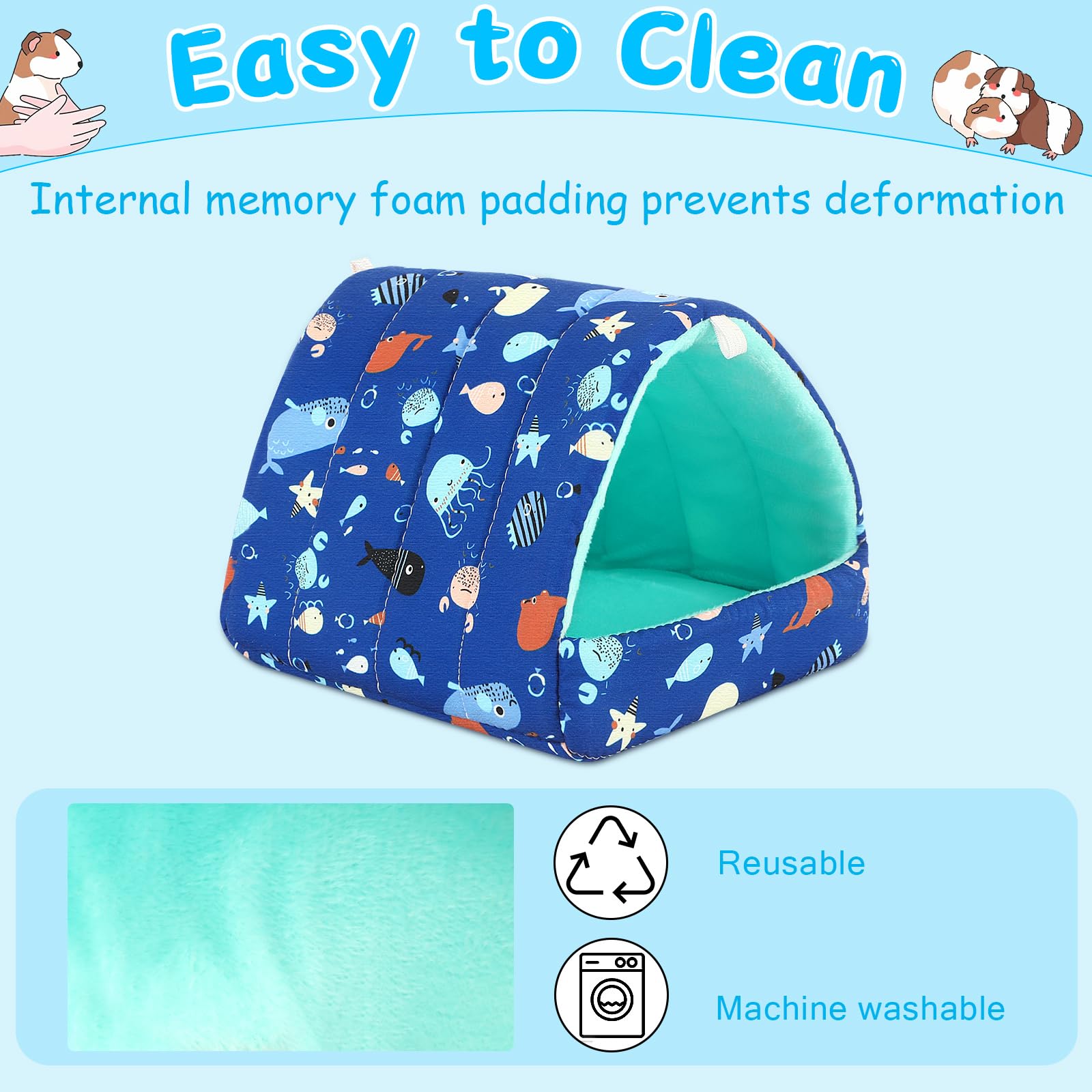 Upins 2Pcs Guinea Pig Hideout,Guinea Pig Bed Houses Washable Small Animal House Cage Accessories For Dwarf Rabbits Chinchillas H