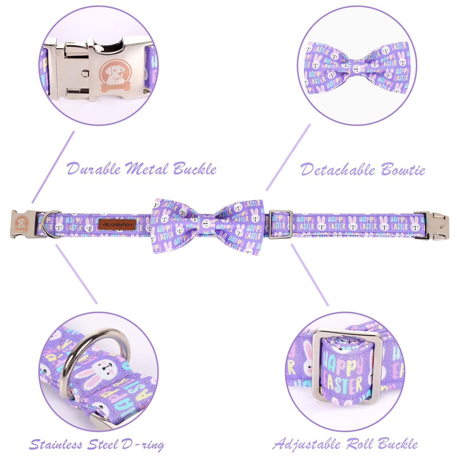 Mr. Chubbyface Easter Dog Collar Rabbit Dog Collar With Bow Adjustable Dog Collar Bowtie For Small Medium Large Dogs