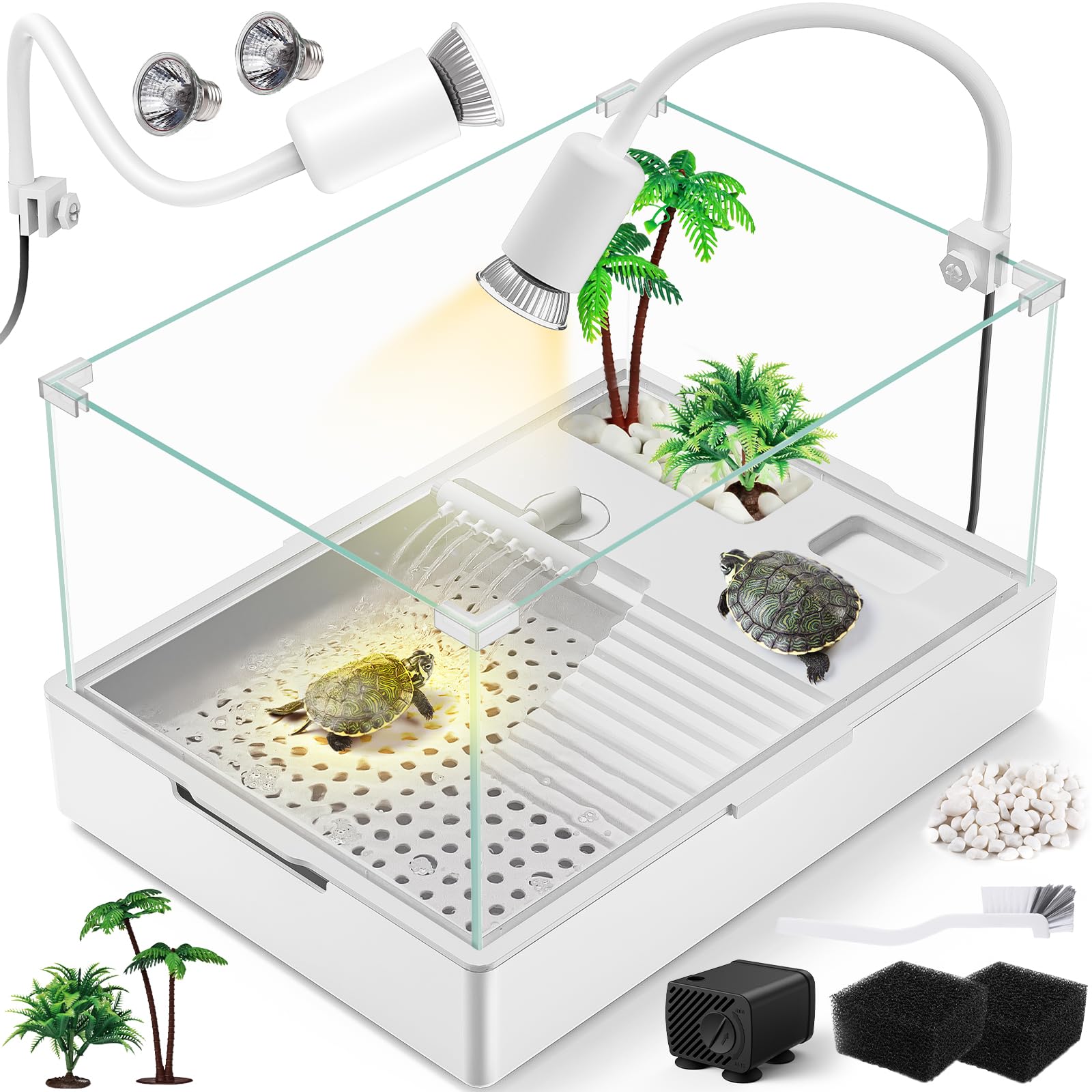 Moonorange Large Turtle Tank Kit(Tank + Light + Water Pump), Acrylic Turtle Tank Starter Kit With Upgrade Rain Shower Head, Adju