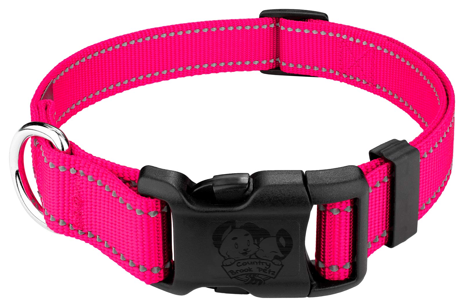 Country Brook Petz - Deluxe Hot Pink Reflective Nylon Dog Collar - Extra Large