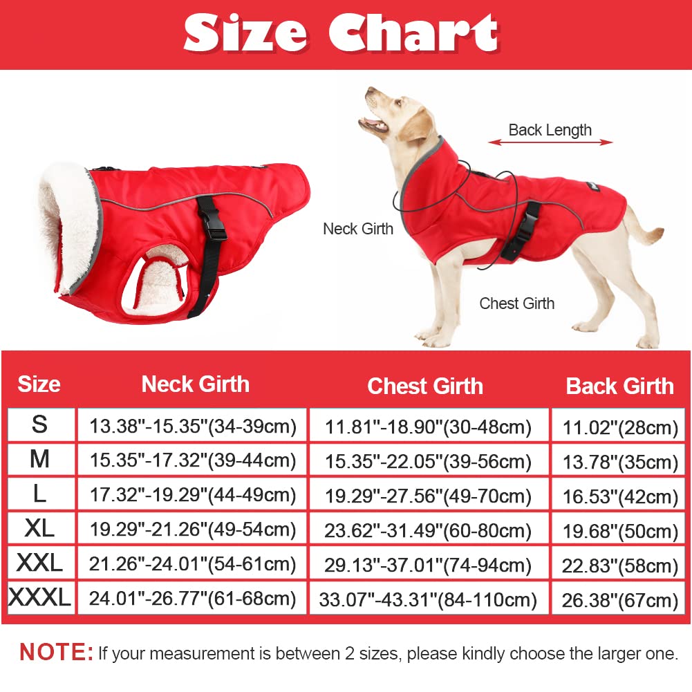 Emust Dog Coat Winter, Waterproof Dog Snow Jacket For Winter, Adjustable Small/Medium/Large Dog Coat/S For Winter, Red, L