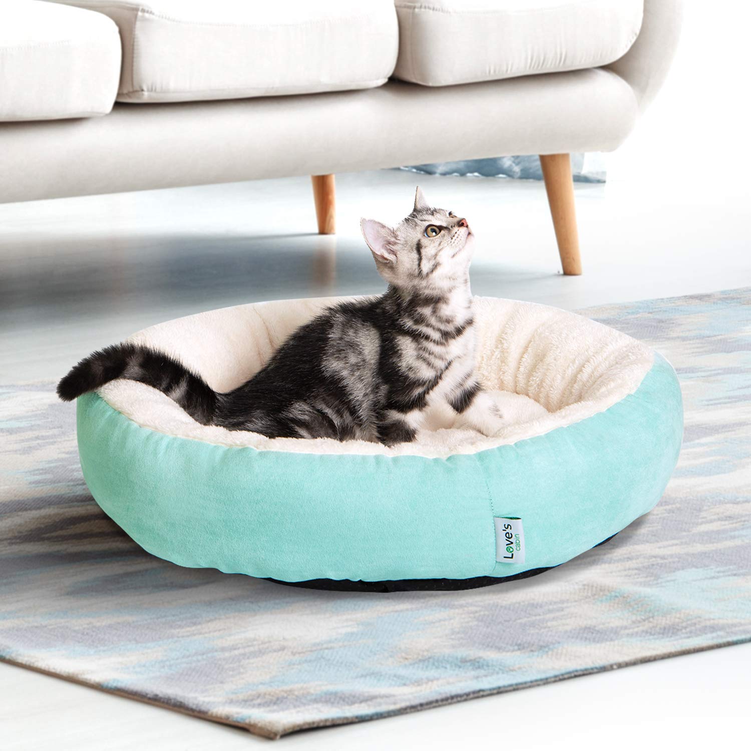 Love'S Cabin Round Donut Cat And Dog Cushion Bed, 20In Pet Bed For Cats Or Small Dogs, Anti-Slip & Water-Resistant Bottom, Super Soft Durable Fabric Pet Beds, Washable Luxury Cat & Dog Bed Blue