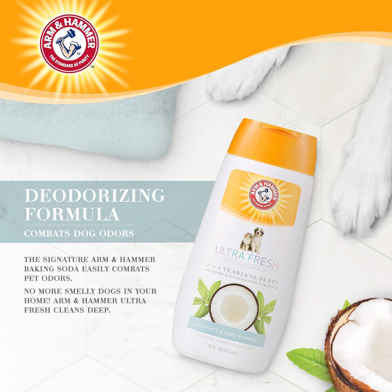 Arm & Hammer Ultra Fresh 2-in-1 Tearless Puppy Shampoo and Conditioner - Baking Soda Neutralizes Bad Odors for an Advanced Clean