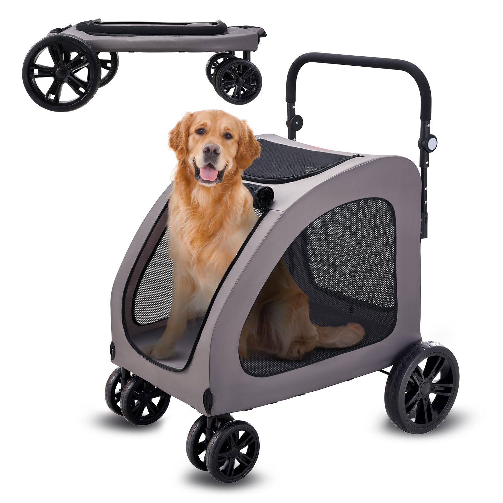 VEVOR Pet Stroller, 4 Wheels Dog Carrier with Brakes, 160lbs Weight Capacity, Portable Puppy Travel Strollers with Breathable Me