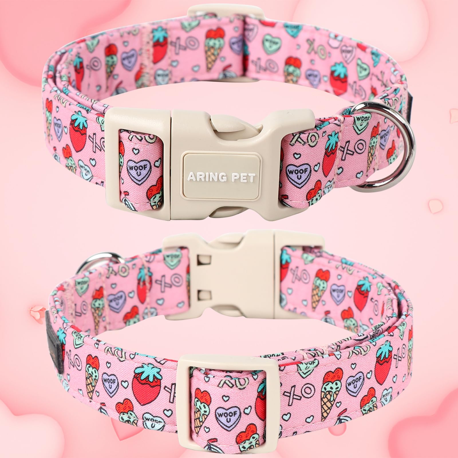 Aring Pet Valentine'S Day Dog Collar-Cotton Pink Girl Dog Collars, Adjustable Valentine Pet Collars Puppy Collar With Quick Rele