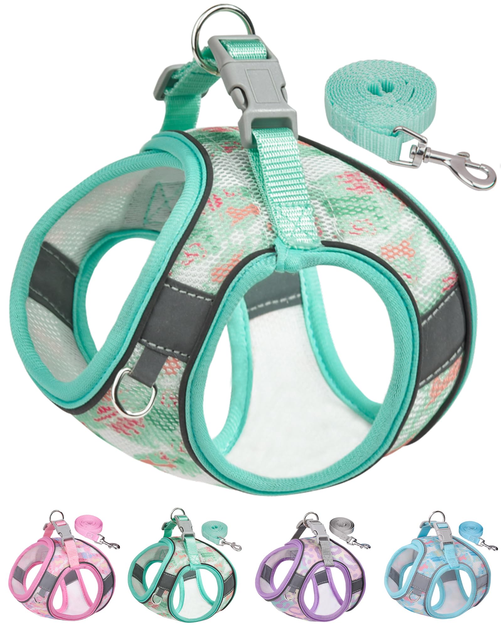 Aecllcea No Pull Dog Harness & Leash Set - Cat, Puppy & Small/Medium Sizes - Step In, Green, Xs