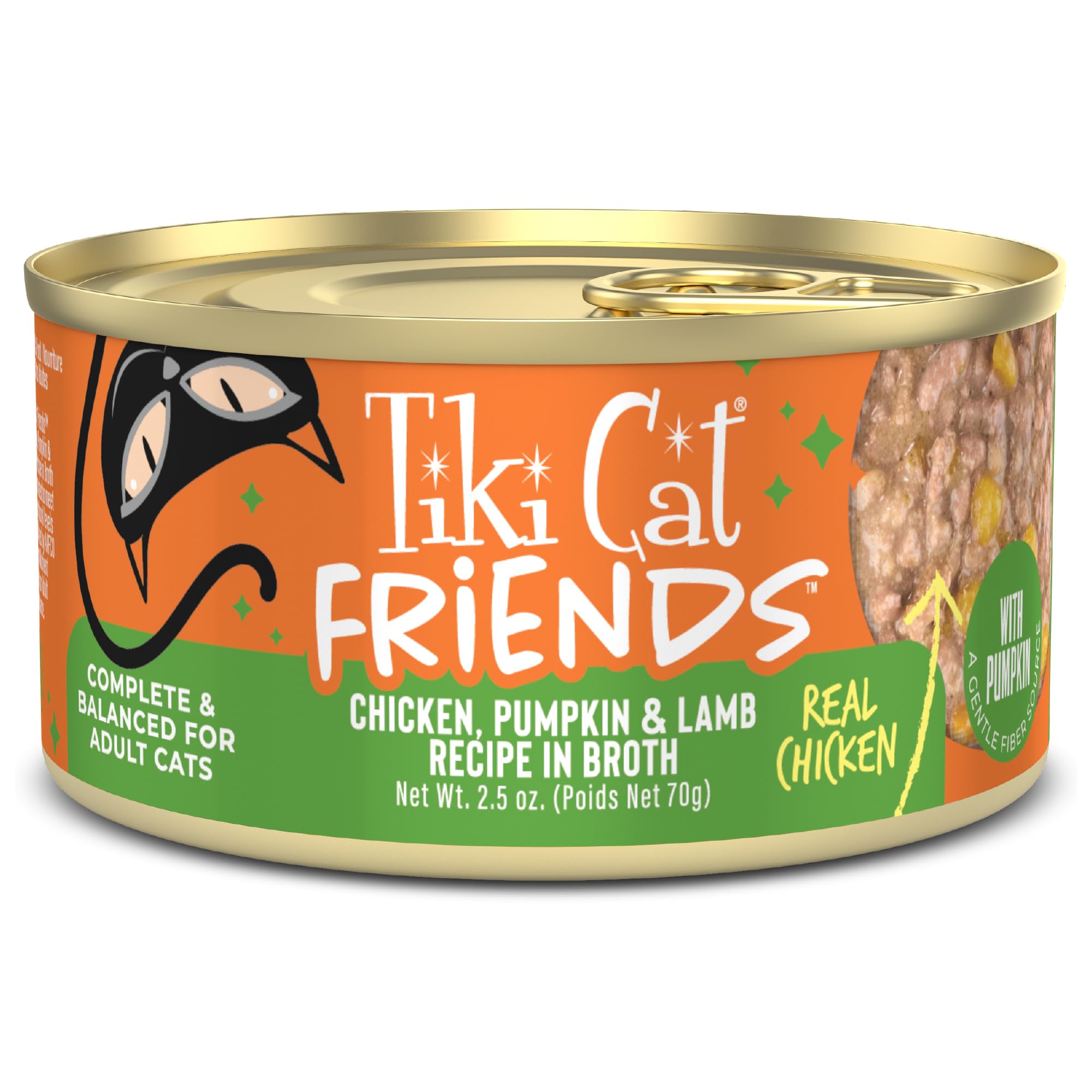 Tiki Cat Friends Chicken, Pumpkin & Lamb, Grain Free & High Moisture, Wet Cat Food for Adult Cats, 2.5 oz. Can (12 Count)