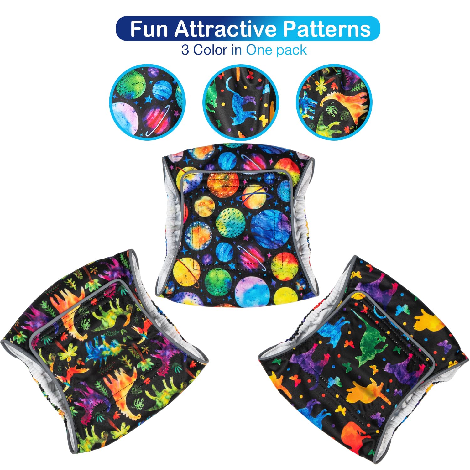 Pet Soft Dog Belly Bands - Washable Dog Diapers Belly Band For Male Dogs, Reusable Male Dogs Wraps 3Pack For Doggy Puppy (Dinosa