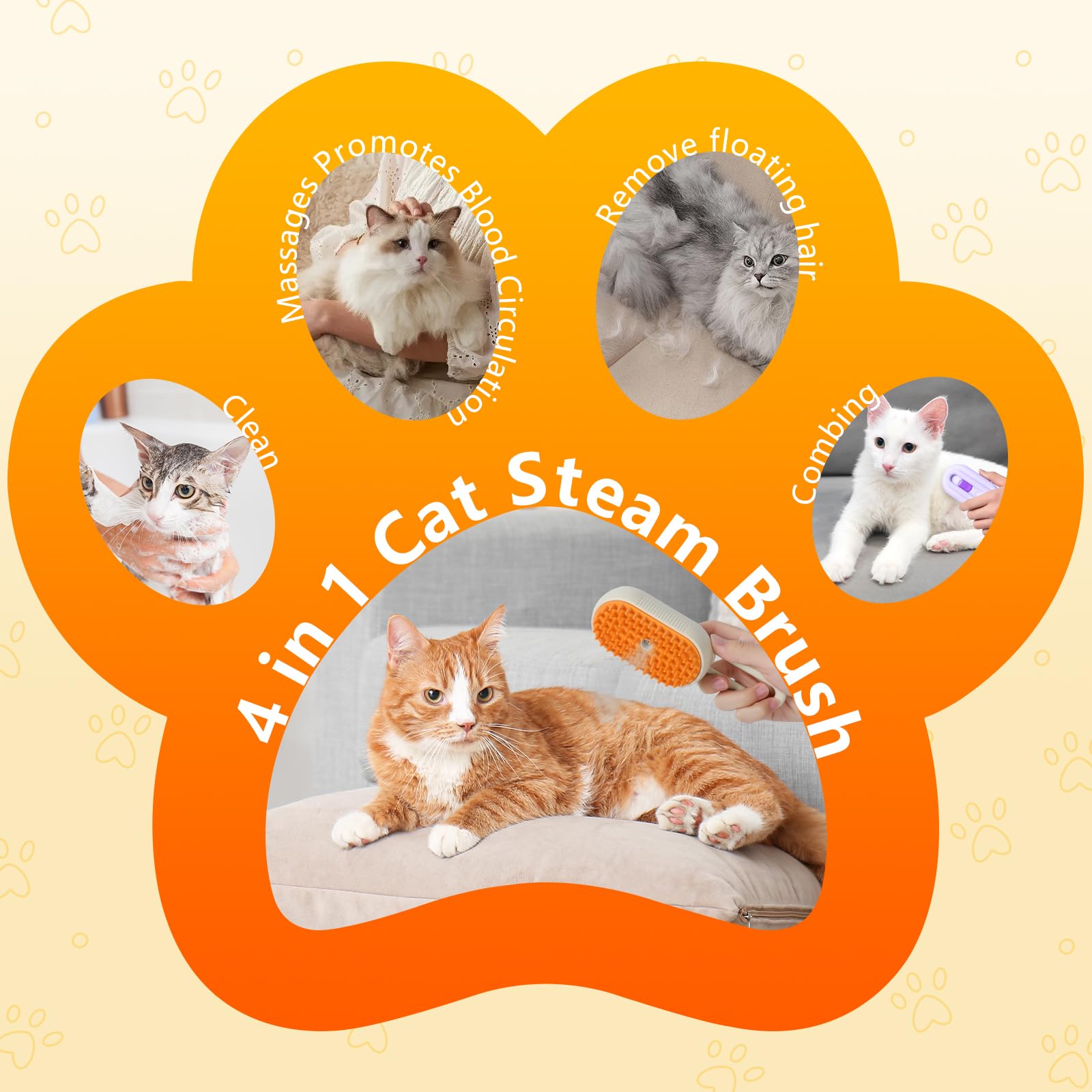 4 In 1 Cat Steam Brush For Shedding, Rechargeable Pet Steam Groomer Brush, Massage, Cleaning, Shedding & Combing Multifunctional