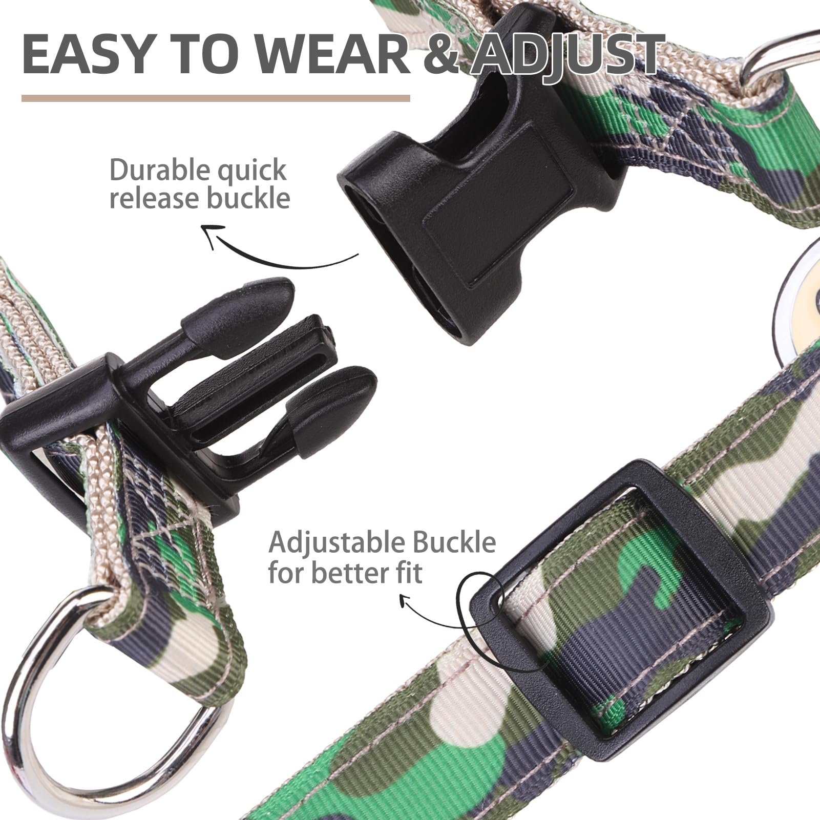 Pupteck No Pull Dog Harness Soft Adjustable Basic Nylon Step In Puppy Vest Outdoor Walking With Id Tag, Camouflage, S