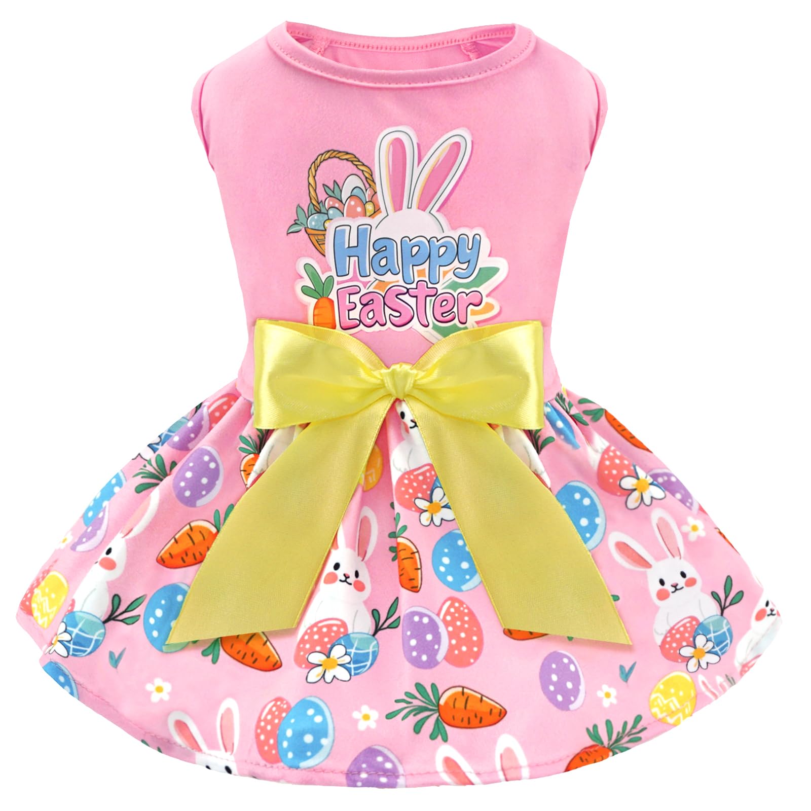 Xpudac Happy Easter Day Dog Dress For Small Dogs Girl Bunny Eggs Tulle Holiday Pet Outfit, Cat Costume -Small