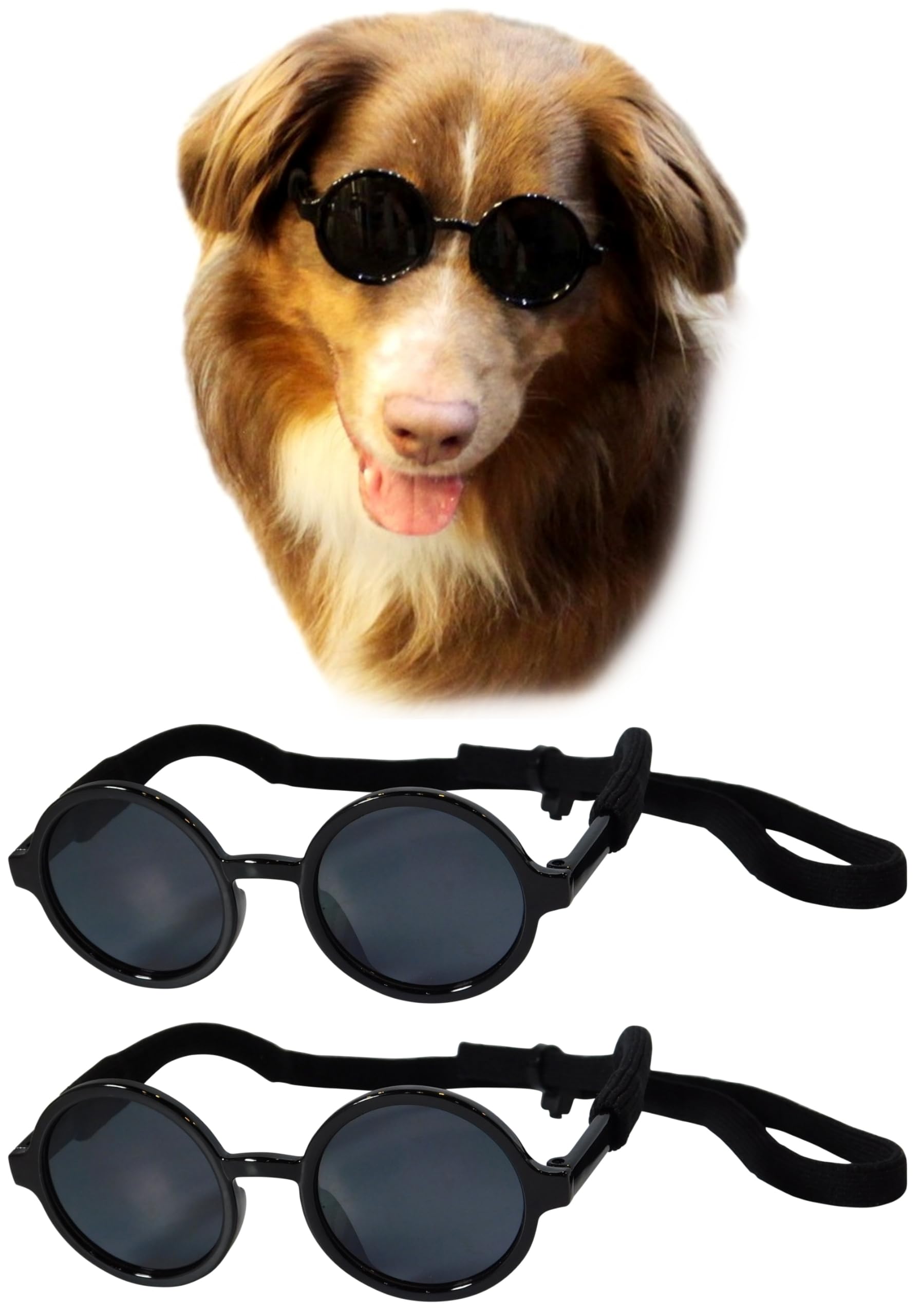 G001 Dog Cat Pet Costume Prop Round Sunglasses Medium Breeds 20-40 Lbs (Black + Black)