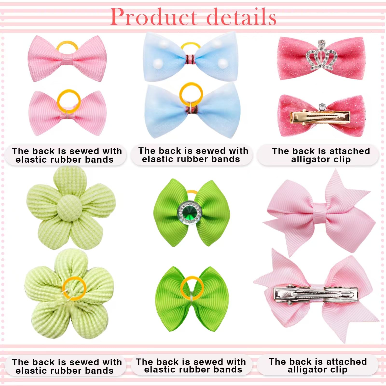 Senniea 100Pcs Crown Dog Hair Bows,Mix Small Medium Dog Hair Grooming Bows,Puppy Cute Solid Hair Bows With Rubber Bands For Dail