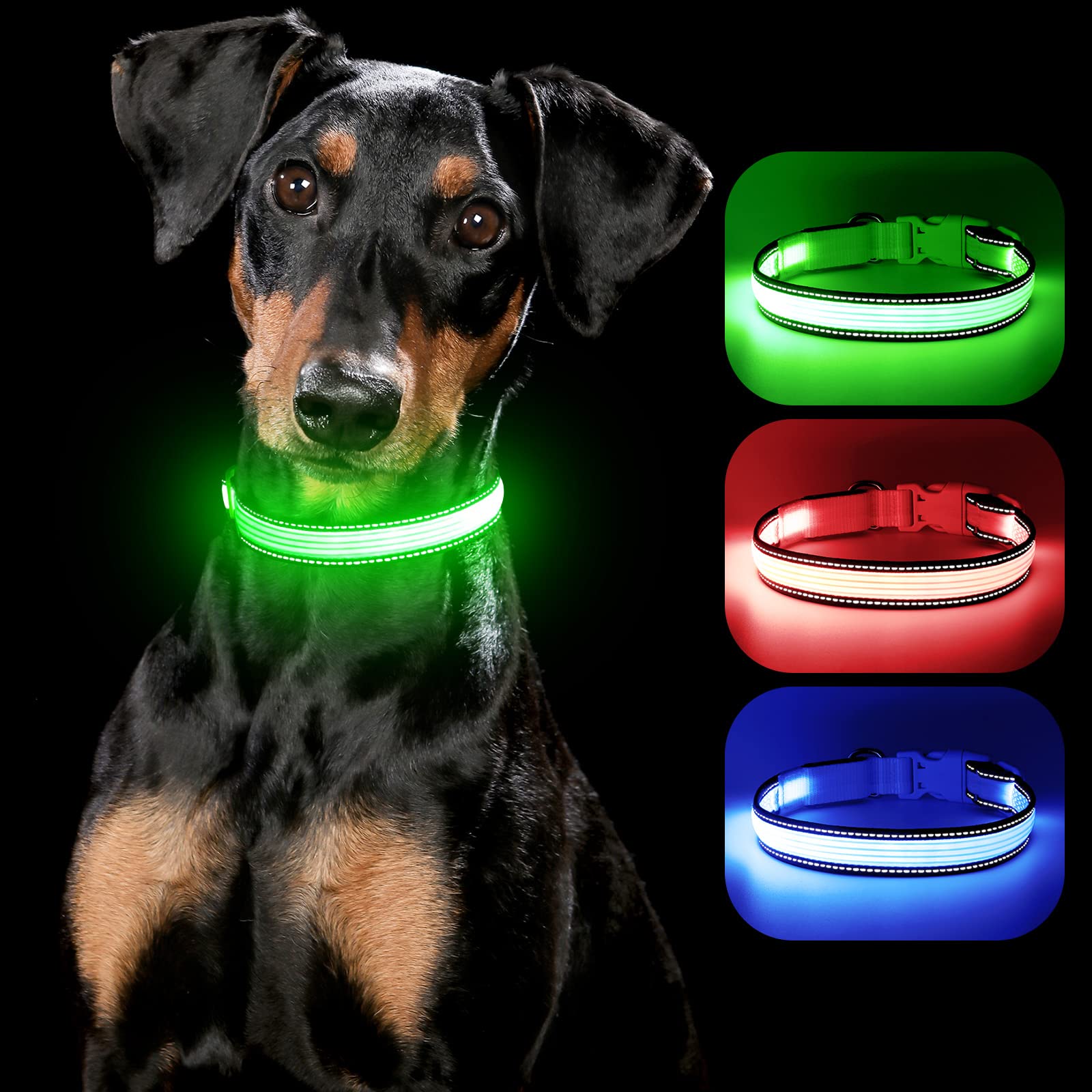 Yfbrite Full Adjustbale Led Dog Collar, Full Illuminated Light Up Dog Collars, Reflective Dog Collar Light Glowing In The Dark For All Dogs Safety (Large, Green-2)
