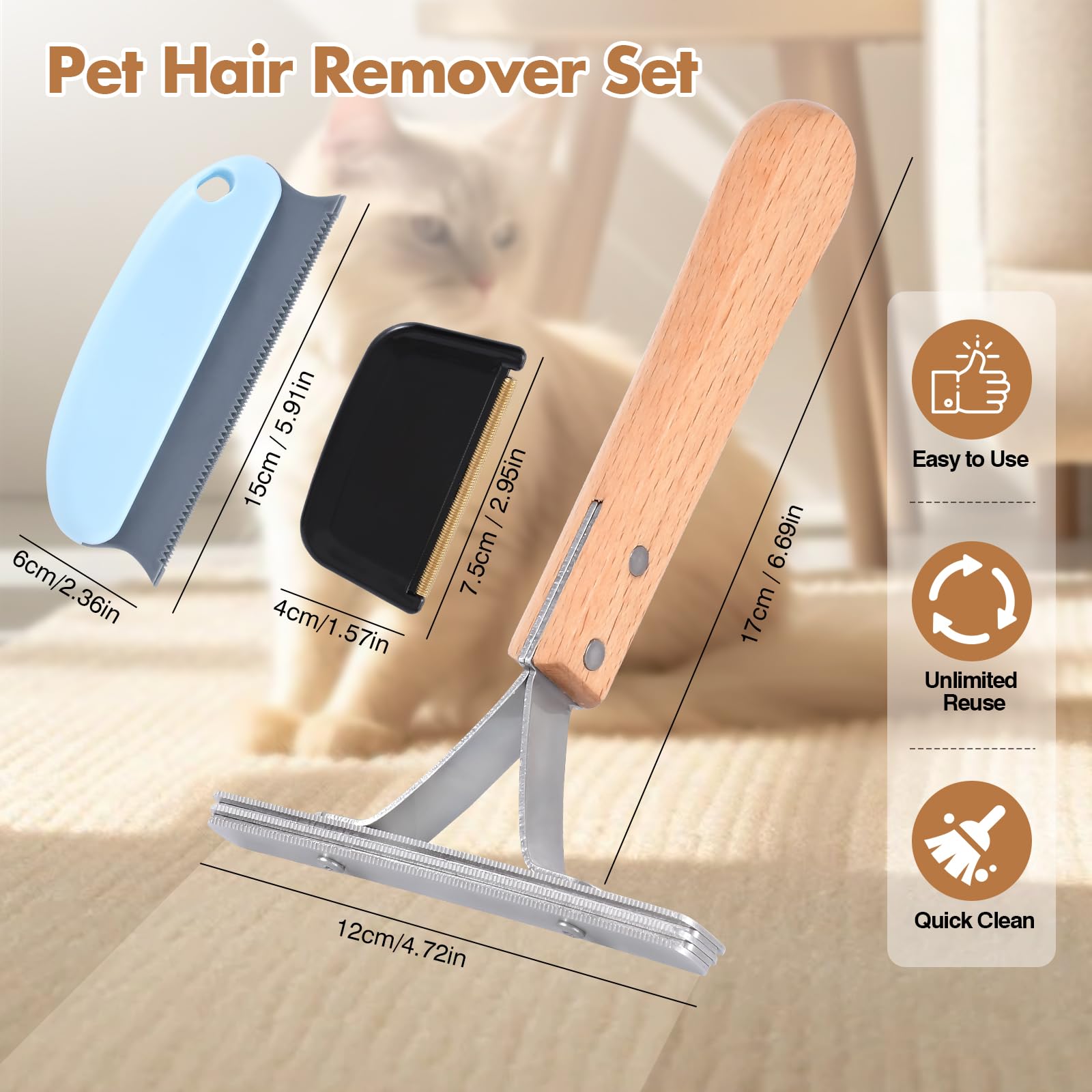 Glyvian 4Pack Pet Hair Remover Dog Cat Hair Remover Stainless Steel Lint Carpet Remover Shaver Portable Fabric Shaver For Furnit