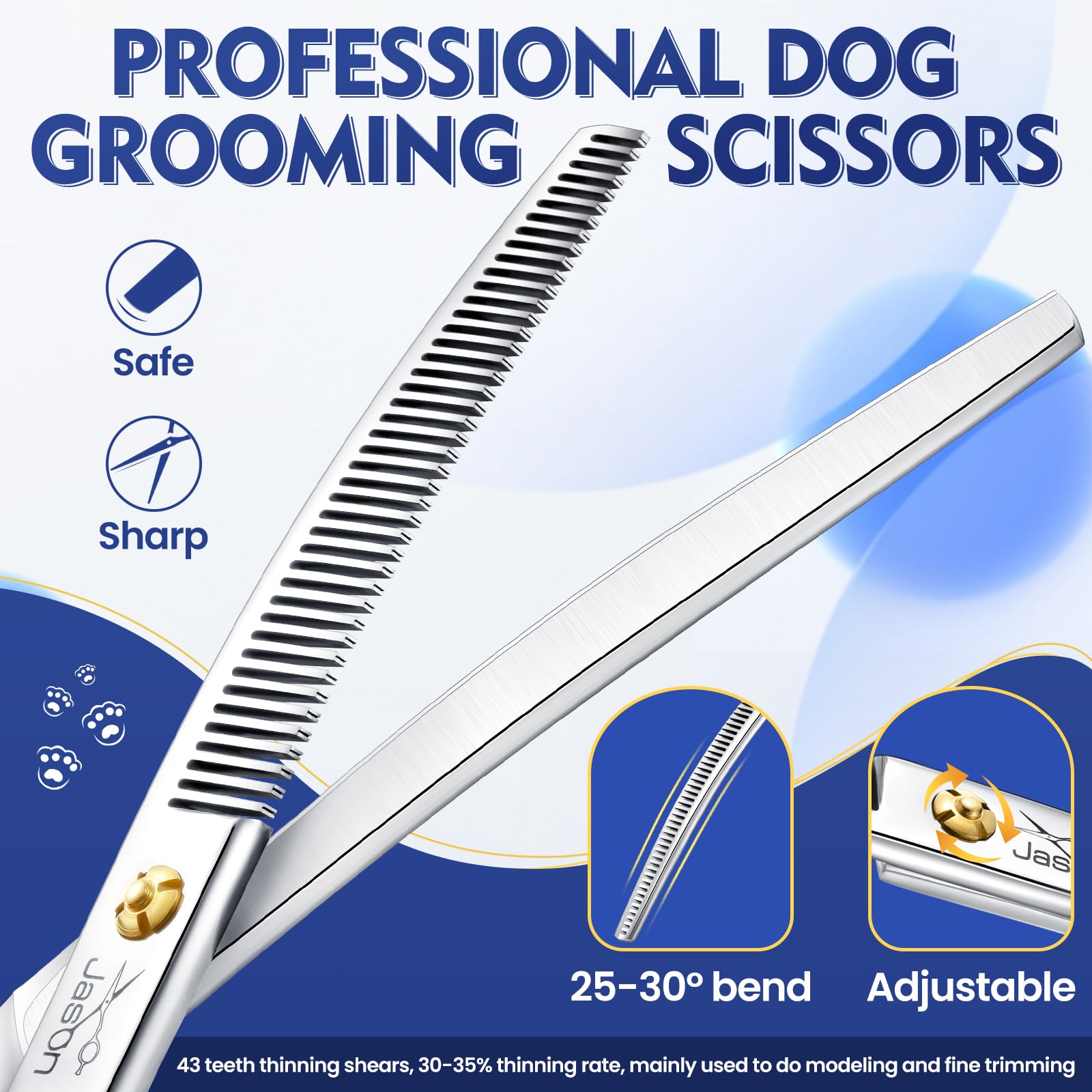 Jason Curved Thinner Dog Scissors - Ergonomic Updated Dog Grooming Scissors Sharp Curved Blender Dog Shears 440C Stainless Steel