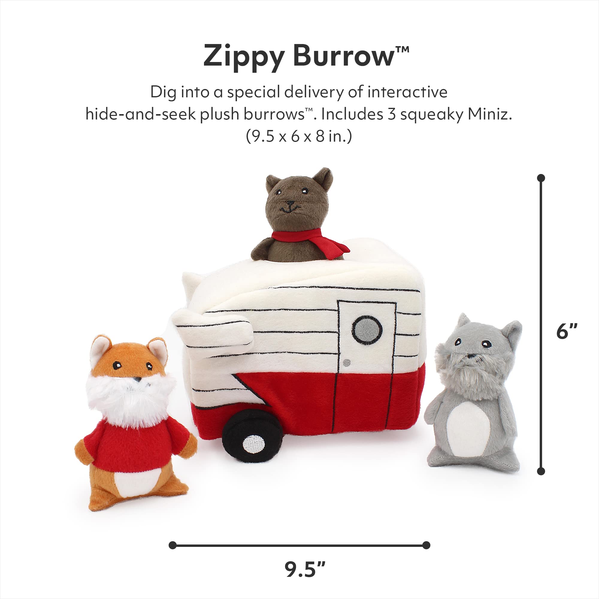 Zippypaws Burrow, Retro Camper & Animal Friends - Interactive Hide And Seek Dog Toys For Boredom - Colorful Squeaky Plush Puzzle