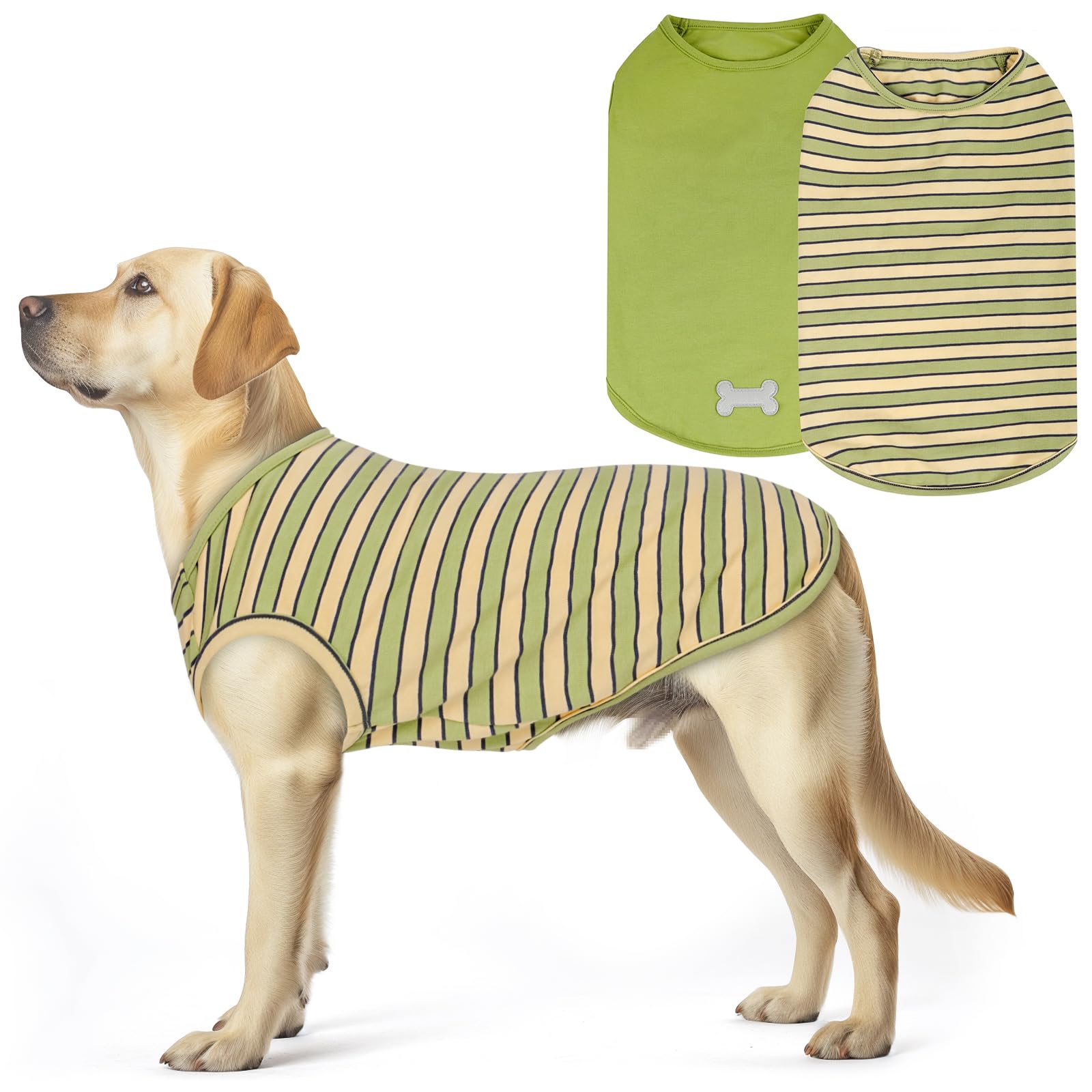Kyeese 2Pack Dog Shirts Striped T Shirt For Medium Dogs Boy Lightweight Sleeveless Vest Cotton Tank Top Clothes, Xx-Large,Green+