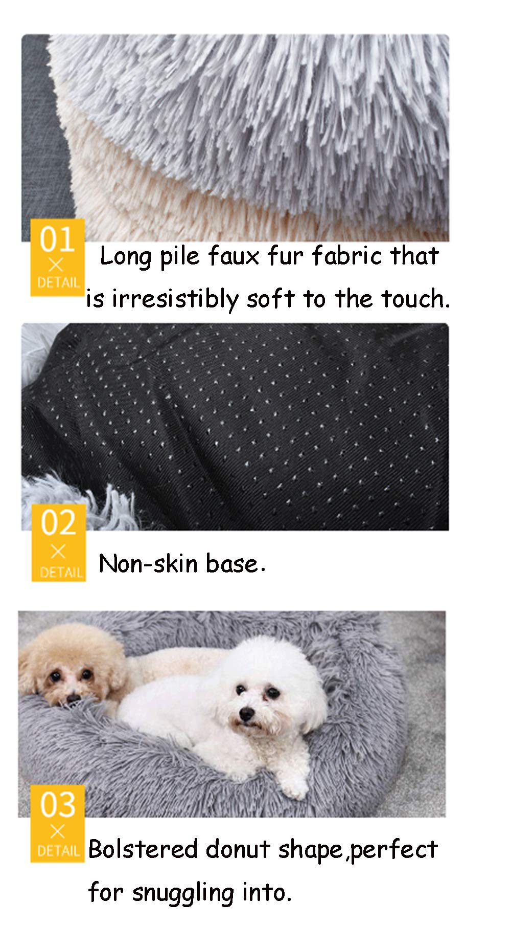 Bodiseint Faux Fur Dog Bed, Shag Round Anti-Anxiety Pet Calming Doughnut Cuddler For Medium Large Puppy Dog Cat Kennel Cushion -