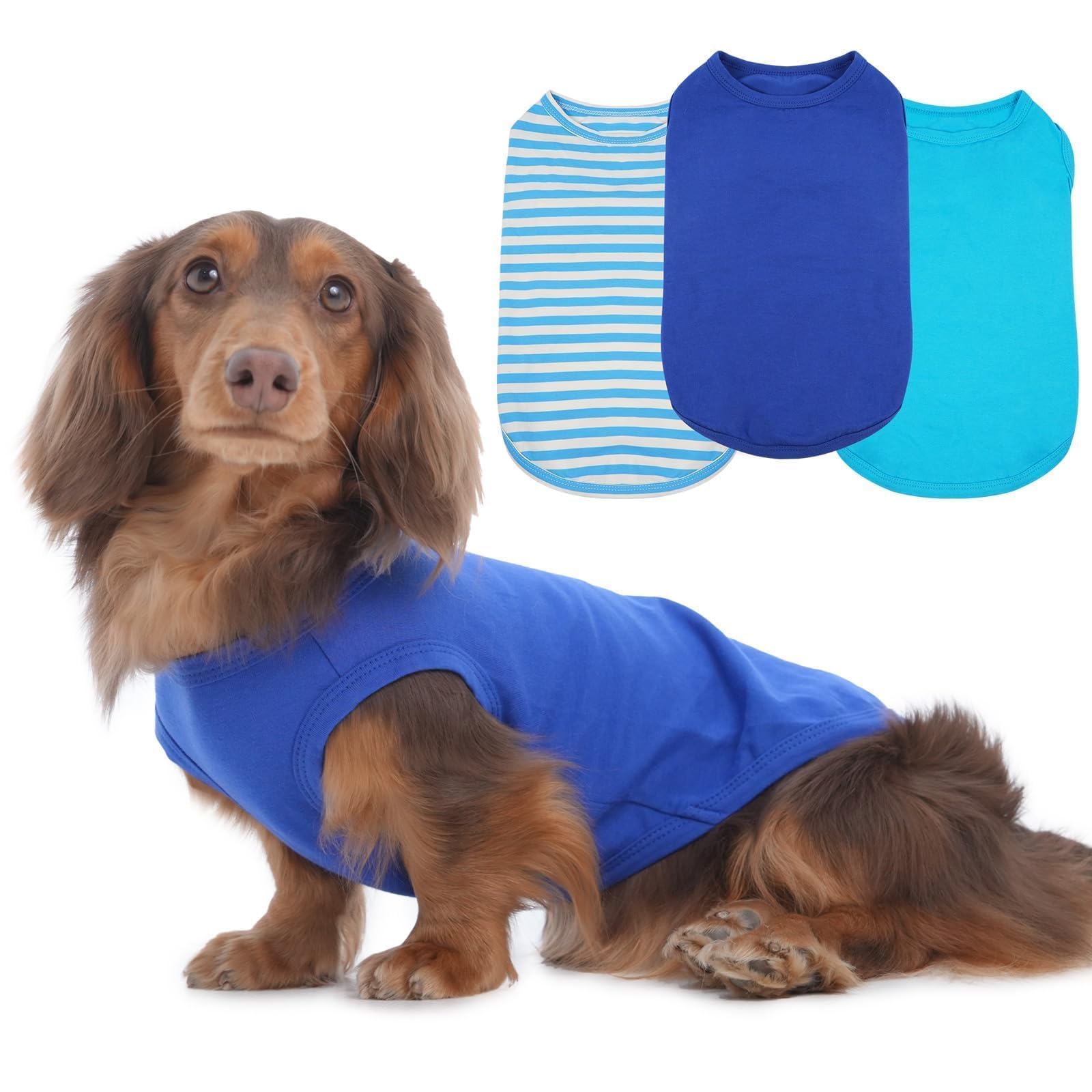 3 Pack Blue Striped Dog T-Shirt For Small Dogs,Medium Sleeveless Lightweight Tee Shirt For Summer Outdoor Spring Picnic Sun Prot