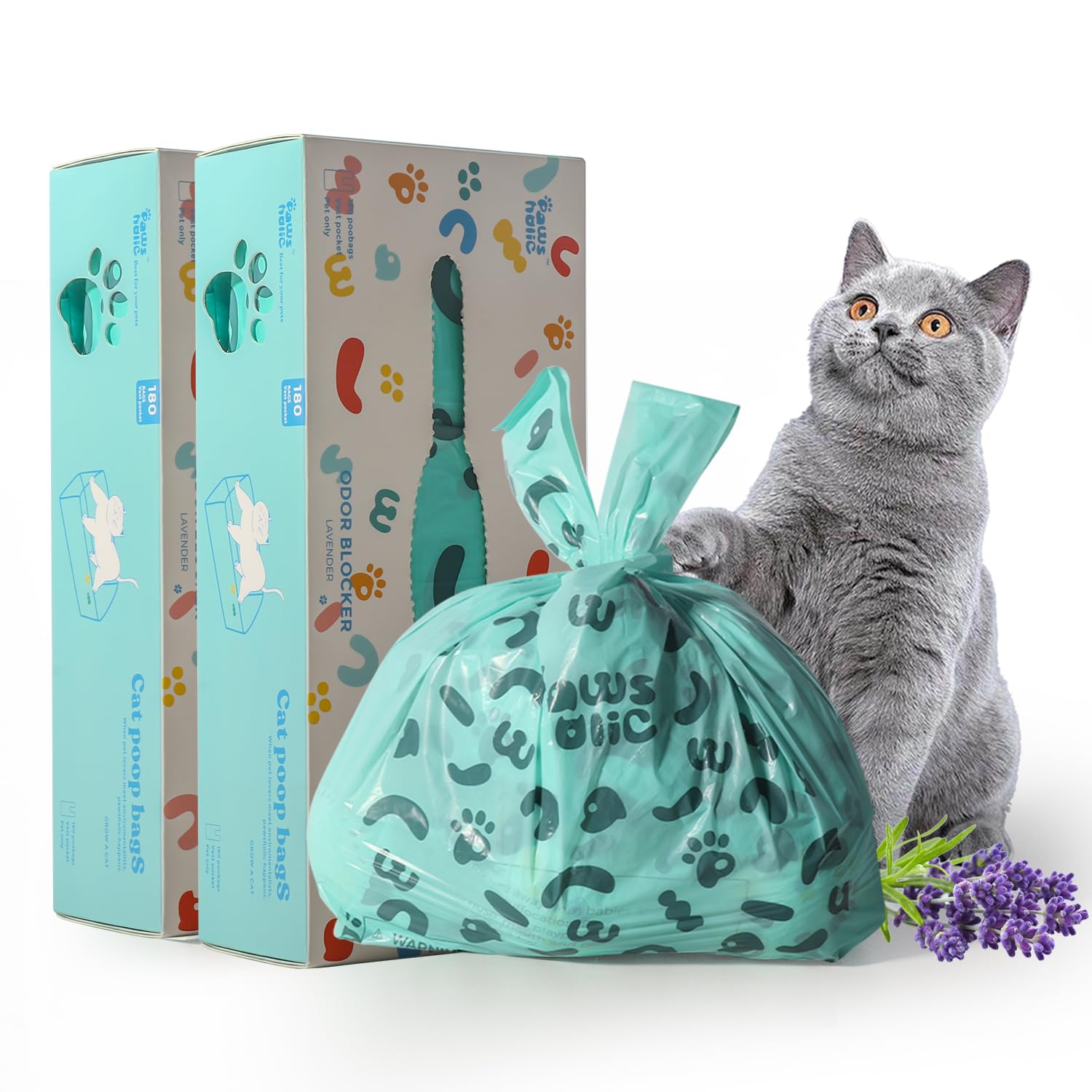 PAWSHOLIC Cat Litter Bags Cat Poop Bags with Handle, 360 Counts, Cornstarch Based Extra Thick&Leak-Proof Easy Tie Pet Waste Pick