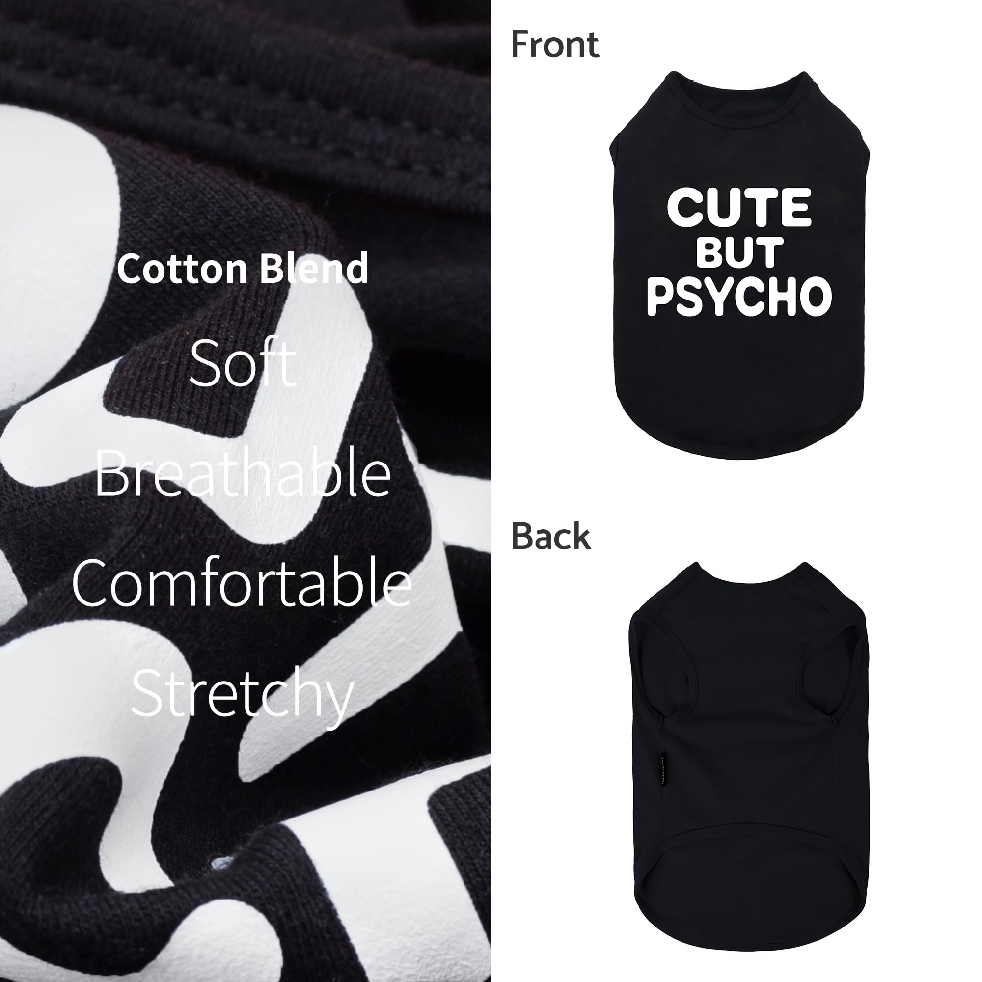 Fitwarm Cute But Psycho Dog Shirt, Summer Clothes For Small Dogs Boy Girl, Funny Pet Outfit, Black, White, Medium