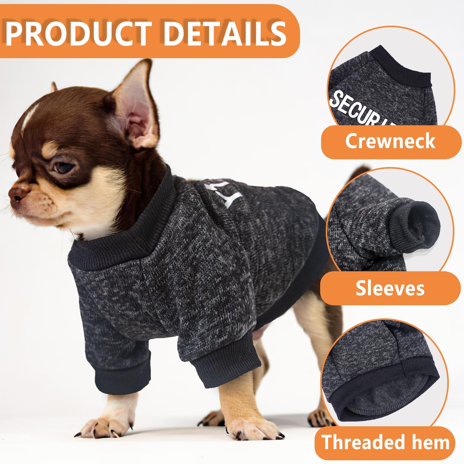 2 Pack Black Security Dog Sweatshirt Fleece Dog Sweaters For Small Dogs Male Warm Winter Puppy Sweater Teacup Chihuahua Clothes