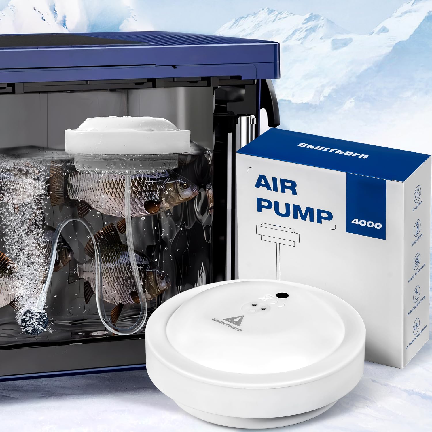 Ghosthorn Waterproof Live Bait Aerator Pump, Fish Tank Bubbler with Super Quiet Construction, Portable Live Bait Aeration, Outdo