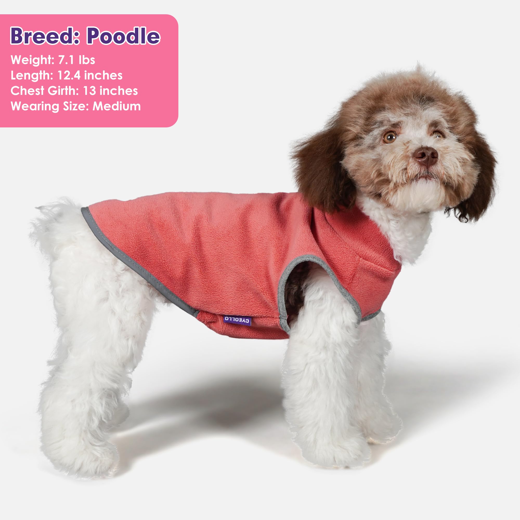 Cyeollo 2 Pack Fleece Dog Sweater Vest Dog Sweatshirt Reflective Lightweight Dog Clothes For Small Dogs Girl Pet Apparel Pink, F