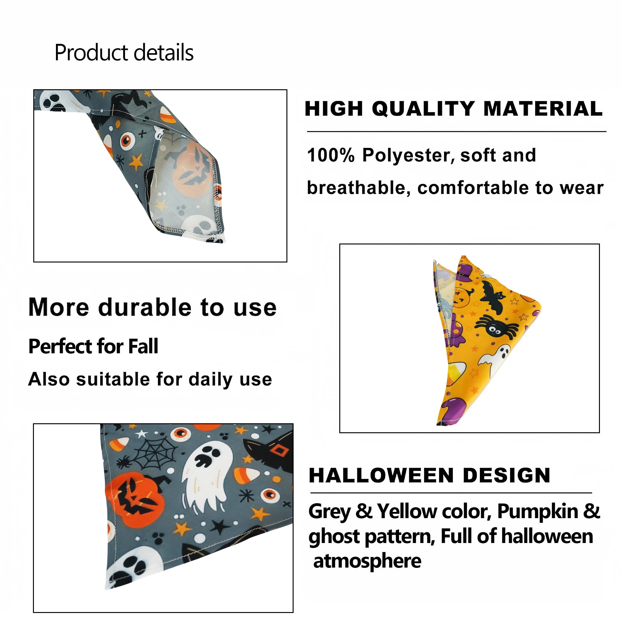 Cute Halloween Dog Bandanas 2 Pack, Pumpkin Cartoon Ghost Skeleton Spider Dog Scarf, Handkerchief Scarves Gifts For Puppy Large