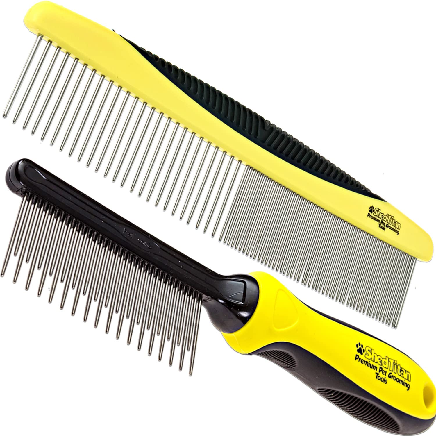 Shedtitan Metal Dog Comb For Matted Hair & Detangler Combs Set - Remove Tangles & Matted Fur - Easy Safe Cat & Dog Combs For Grooming Doodles