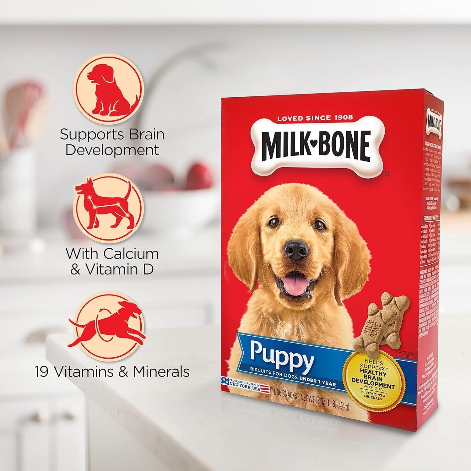 Milk-Bone Original Dog Treats for Puppies, 16 Ounce (Pack of 6), DHA Helps Support Healthy Brain Development