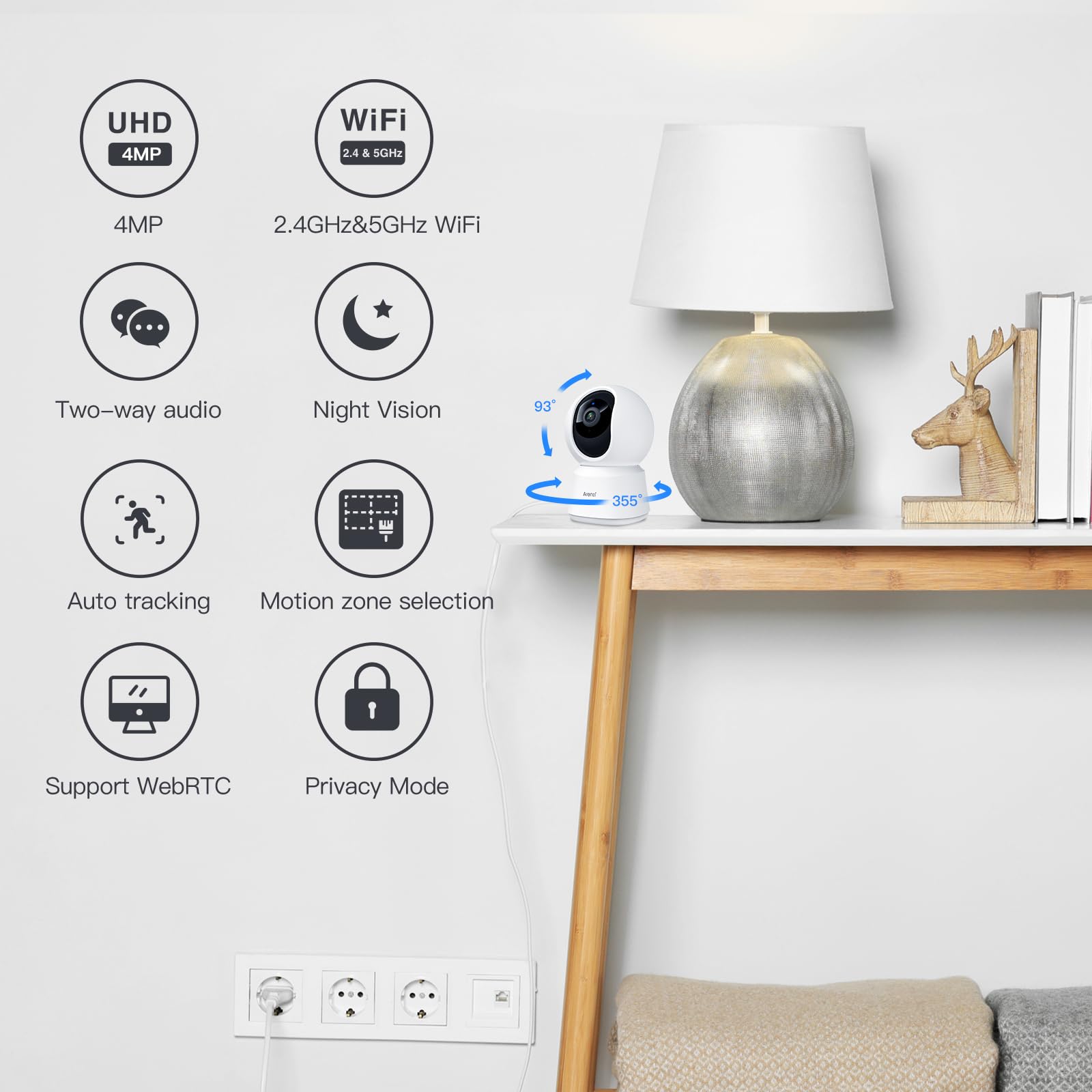 Arenti 5G Security Camera Indoor, 4Mp Pet Camera With Speaker For Dog/Cat, Baby Monitor With Phone App, Dual-Band Wifi, Auto Tra