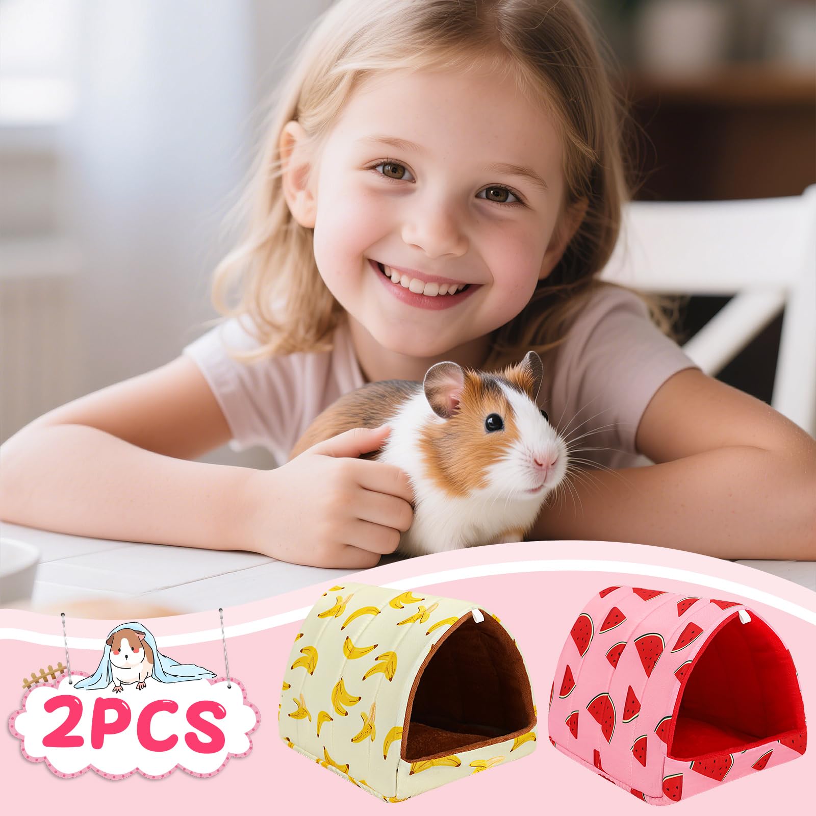 Upins 2 Pack Guinea Pig Bed, Guinea Pig Hideout Washable Small Animal House Cage Accessories For Dwarf Rabbits Chinchillas Hamst