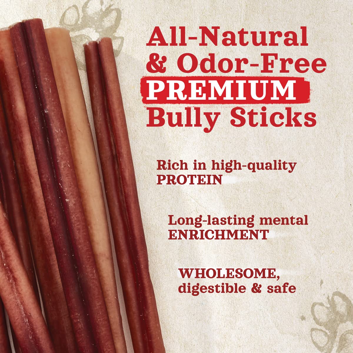 Natural Farm Odor-Free Bully Sticks (12   , 8oz) All-Natural Long-Lasting Chews, 100% Beef Pizzle, Grass-Fed, Grain-Free, Hormon