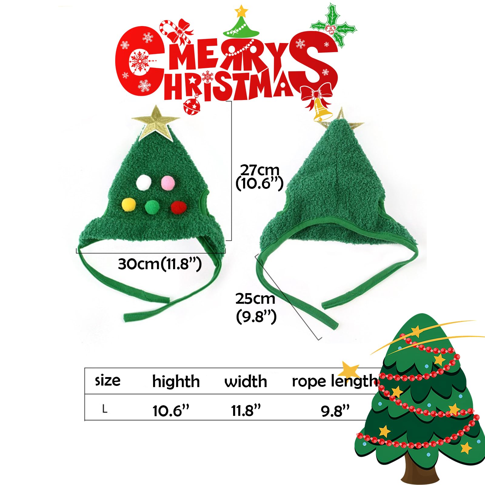 Elegant Little Tail Dog Christmas Costume 1Pc Velvet Green Christmas Hat Soft Funny Pet Plush Hat Adjustable Bat Headdress Cute